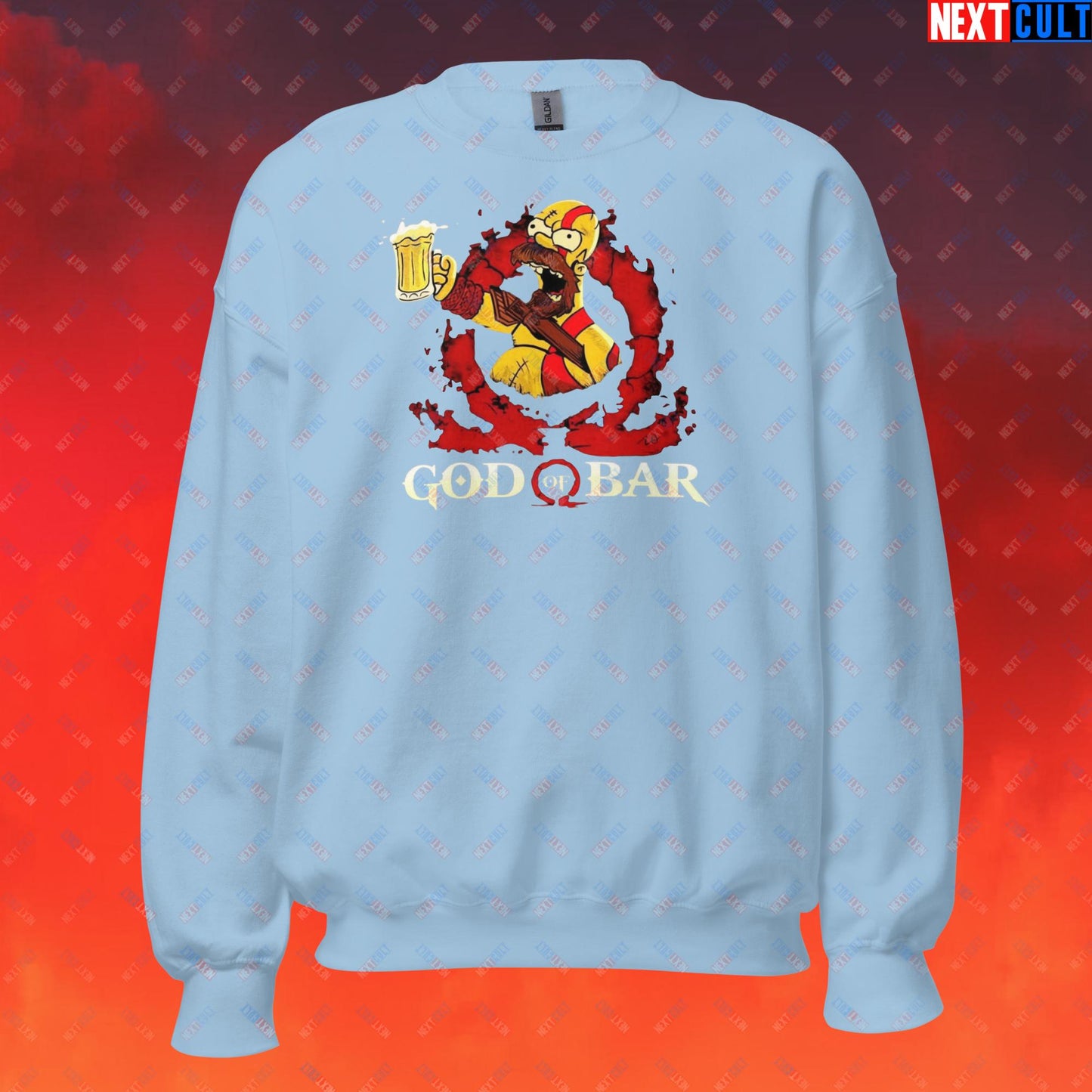 God of Bar Homer Simpson God of War Funny Cartoon Mashup Unisex Sweatshirt Light Blue Sweatshirts God of War The Simpsons TV Shows Video Games Next Cult Brand