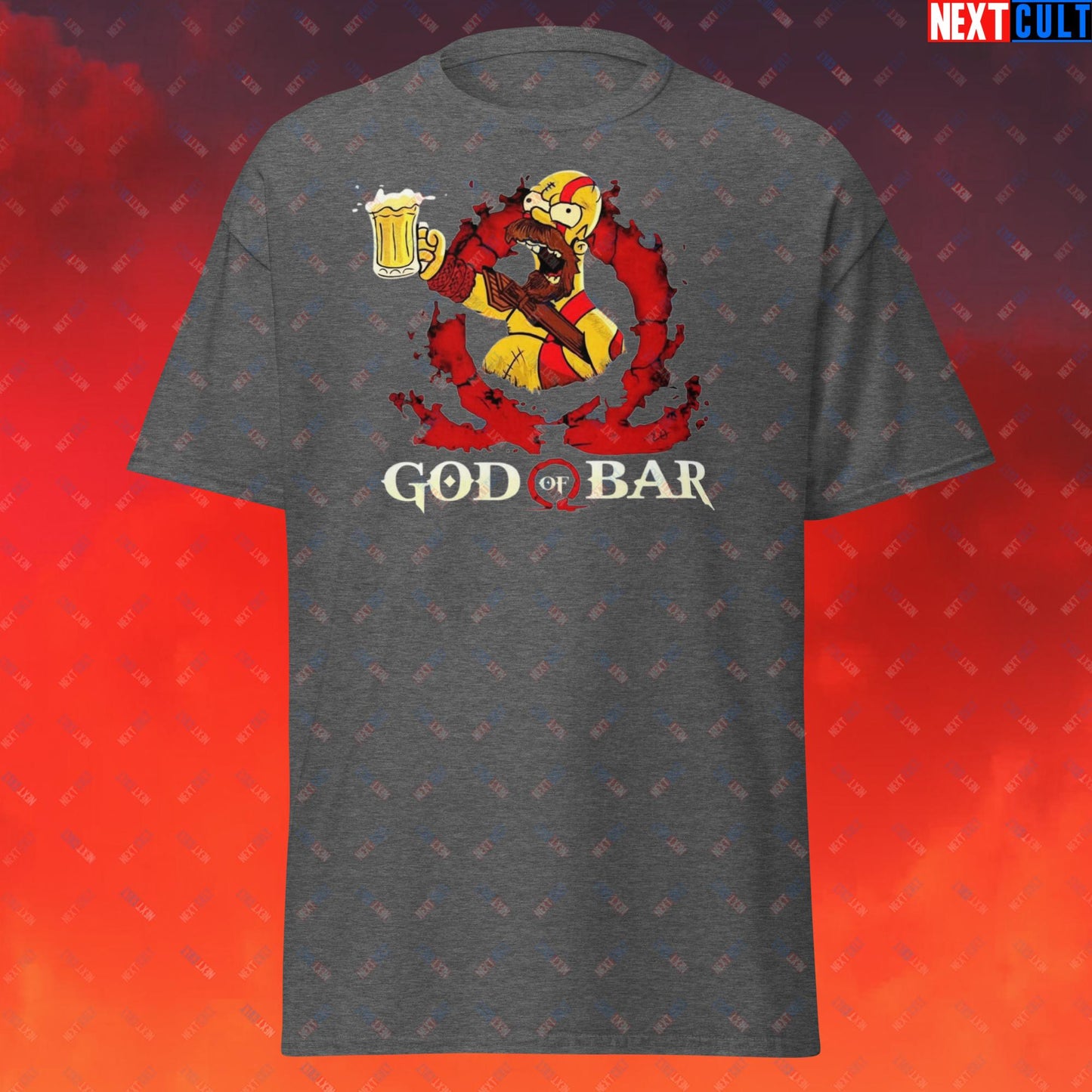 God of Bar Homer Simpson God of War Funny Cartoon Mashup Unisex classic tee Dark Heather T-shirts God of War The Simpsons TV Shows Video Games Next Cult Brand