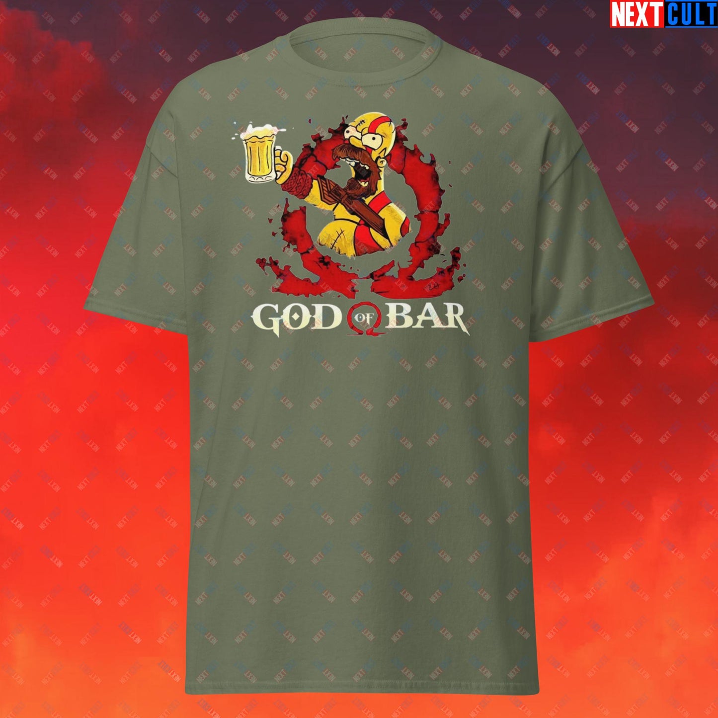 God of Bar Homer Simpson God of War Funny Cartoon Mashup Unisex classic tee Military Green T-shirts God of War The Simpsons TV Shows Video Games Next Cult Brand