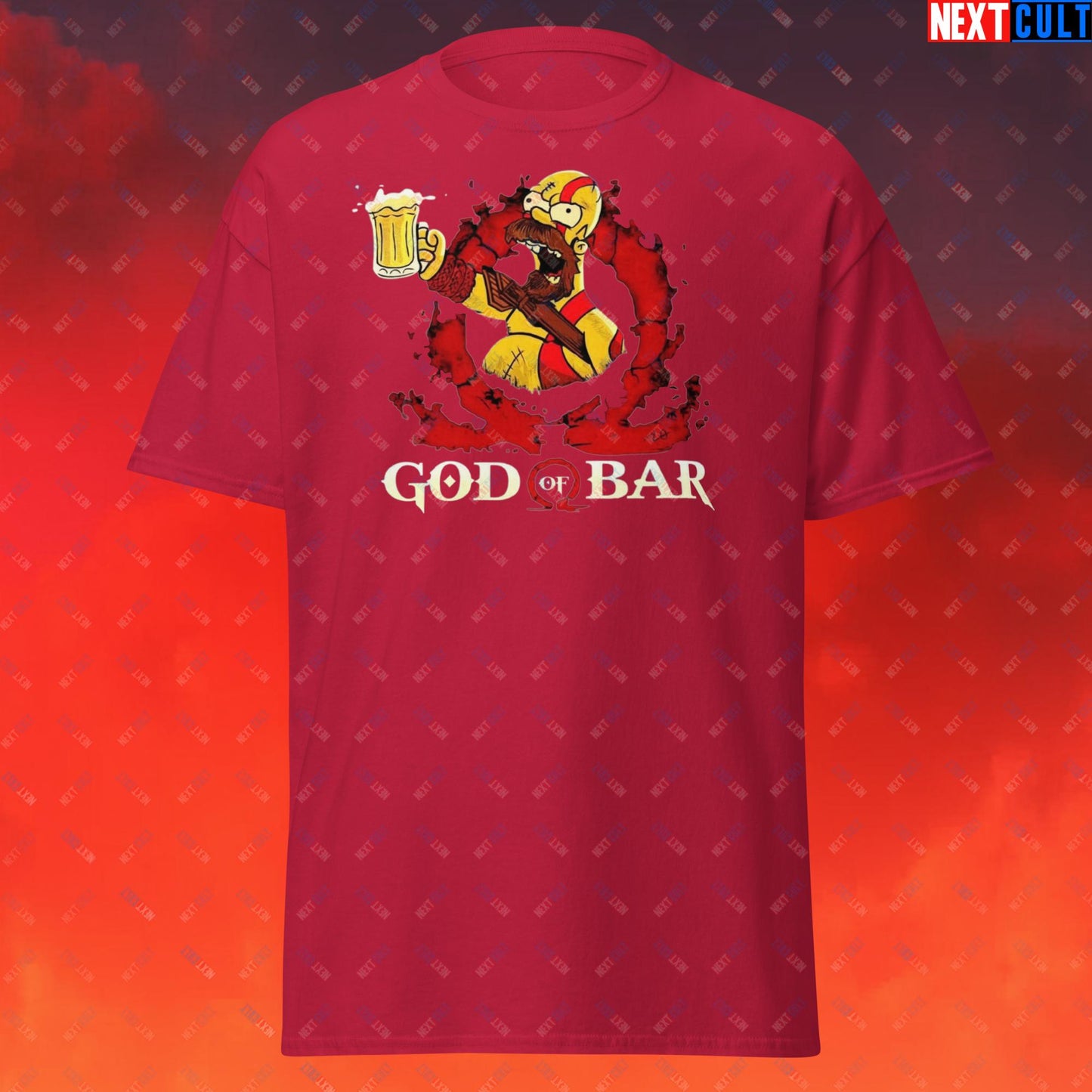 God of Bar Homer Simpson God of War Funny Cartoon Mashup Unisex classic tee Cardinal T-shirts God of War The Simpsons TV Shows Video Games Next Cult Brand