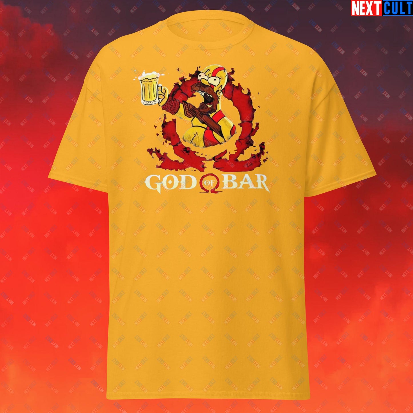 God of Bar Homer Simpson God of War Funny Cartoon Mashup Unisex classic tee Gold T-shirts God of War The Simpsons TV Shows Video Games Next Cult Brand