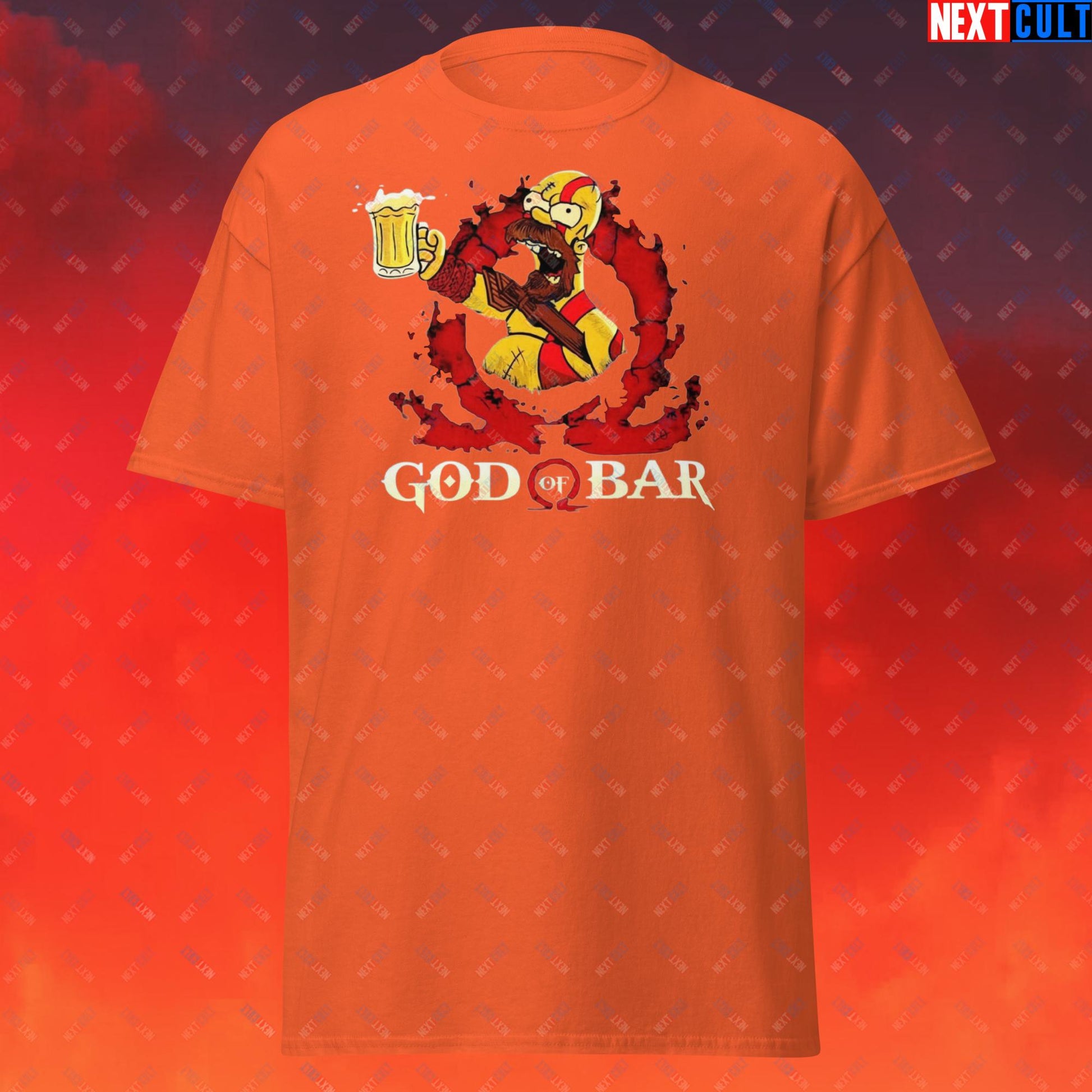 God of Bar Homer Simpson God of War Funny Cartoon Mashup Unisex classic tee Orange T-shirts God of War The Simpsons TV Shows Video Games Next Cult Brand