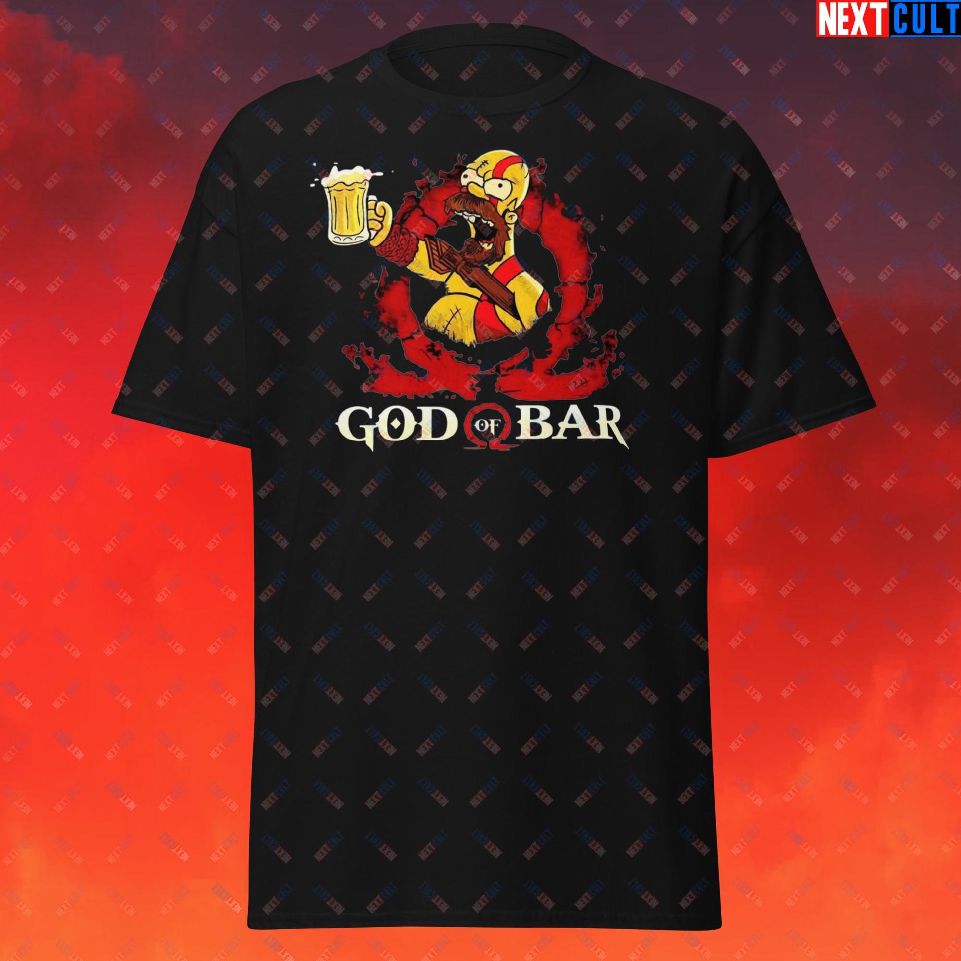 God of Bar Homer Simpson God of War Funny Cartoon Mashup Unisex classic tee Black T-shirts God of War The Simpsons TV Shows Video Games Next Cult Brand