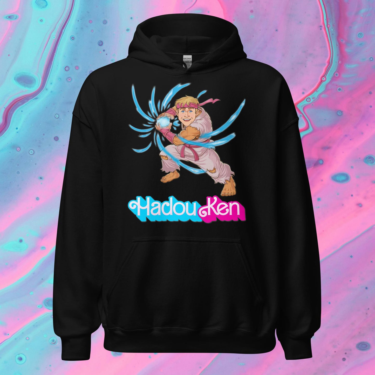 Hadouken Ken Barbie Ryan Gosling Street Fighter Funny Unisex Hoodie Black Hoodies Barbie Ken Movies Ryan Gosling Street Fighter Video Games Next Cult Brand