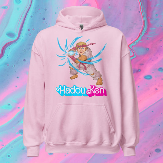 Hadouken Ken Barbie Ryan Gosling Street Fighter Funny Unisex Hoodie Light Pink Hoodies Barbie Ken Movies Ryan Gosling Street Fighter Video Games Next Cult Brand