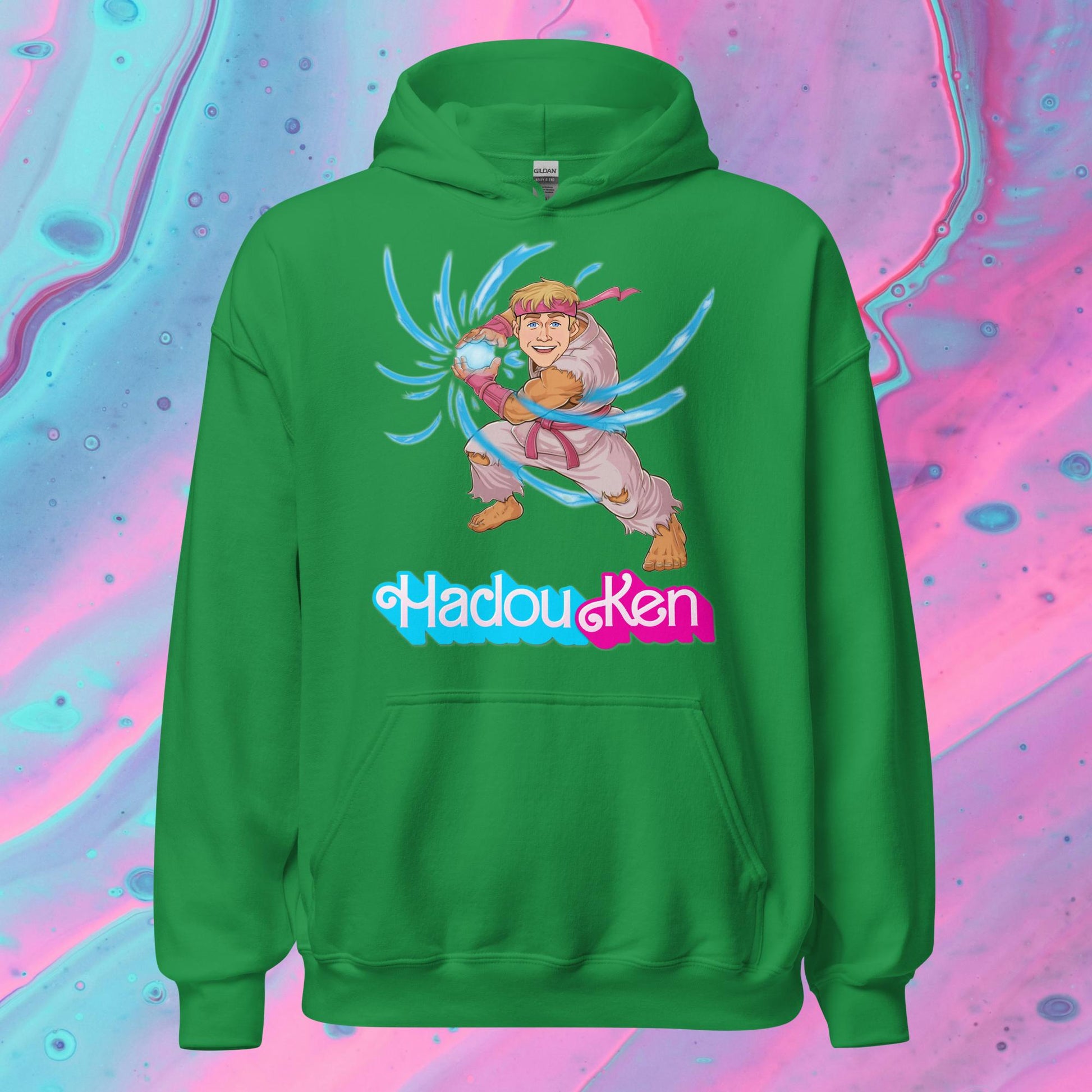 Hadouken Ken Barbie Ryan Gosling Street Fighter Funny Unisex Hoodie Irish Green Hoodies Barbie Ken Movies Ryan Gosling Street Fighter Video Games Next Cult Brand