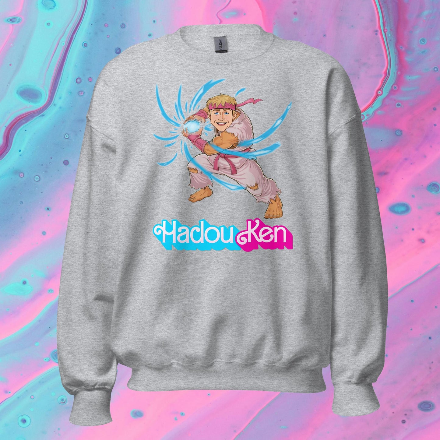 Hadouken Ken Barbie Ryan Gosling Street Fighter Funny Unisex Sweatshirt Sport Grey Sweatshirts Barbie Ken Movies Ryan Gosling Street Fighter Video Games Next Cult Brand