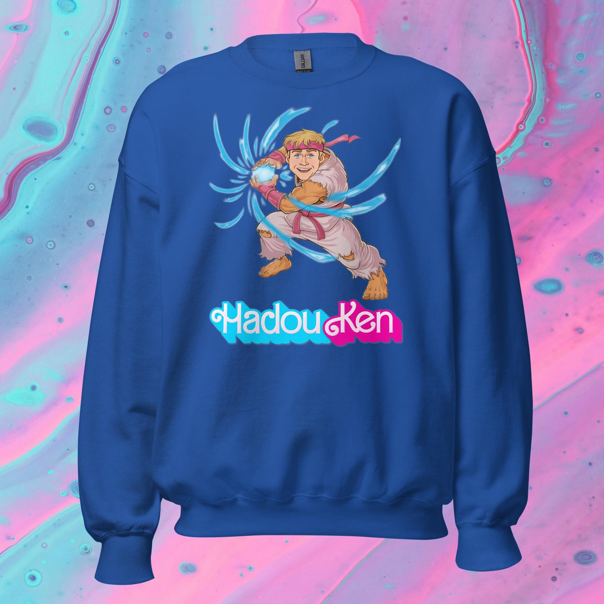 Hadouken Ken Barbie Ryan Gosling Street Fighter Funny Unisex Sweatshirt Royal Sweatshirts Barbie Ken Movies Ryan Gosling Street Fighter Video Games Next Cult Brand