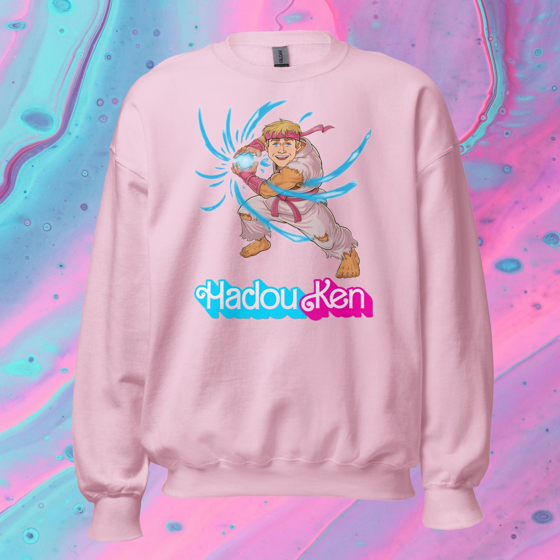 Hadouken Ken Barbie Ryan Gosling Street Fighter Funny Unisex Sweatshirt Light Pink Sweatshirts Barbie Ken Movies Ryan Gosling Street Fighter Video Games Next Cult Brand