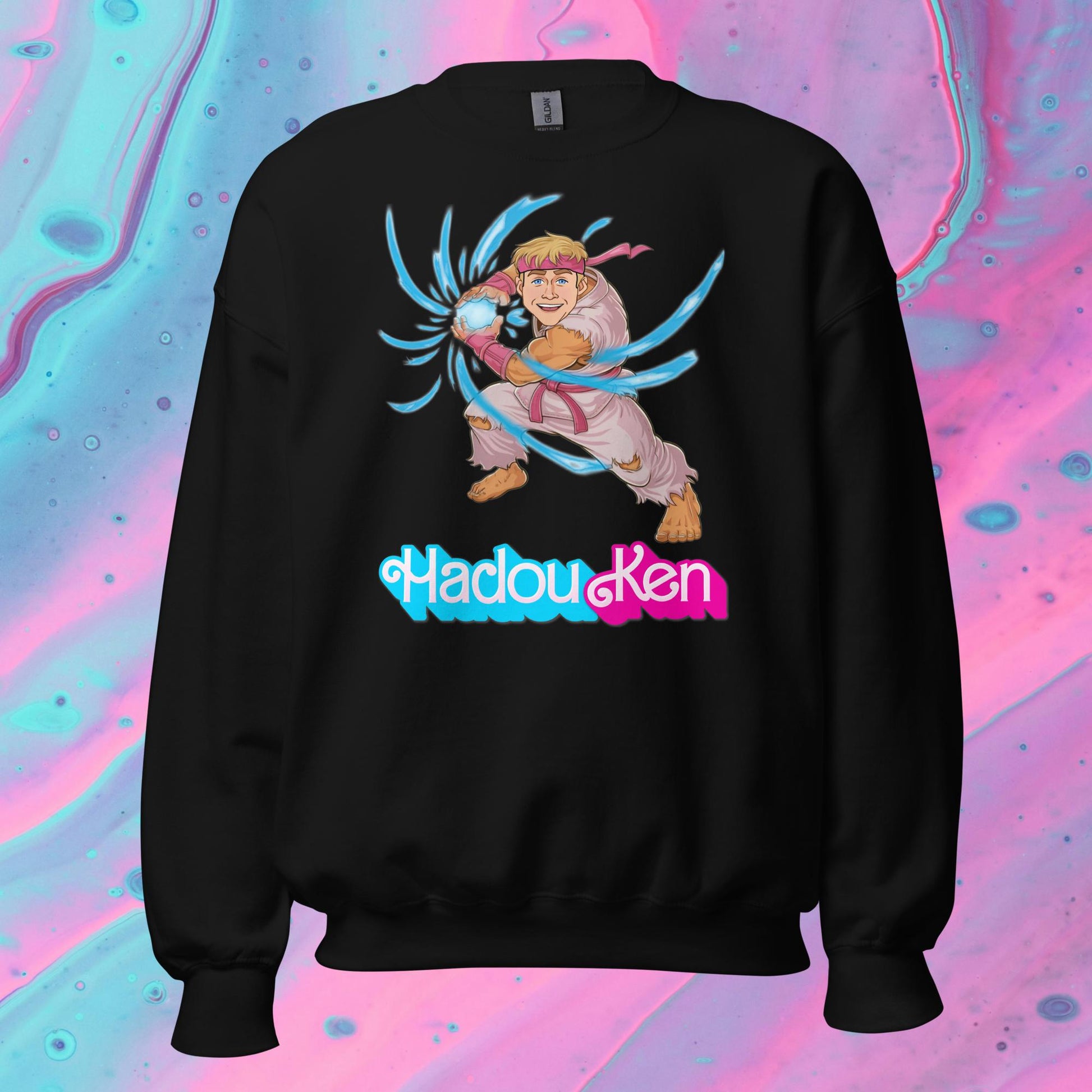 Hadouken Ken Barbie Ryan Gosling Street Fighter Funny Unisex Sweatshirt Black Sweatshirts Barbie Ken Movies Ryan Gosling Street Fighter Video Games Next Cult Brand