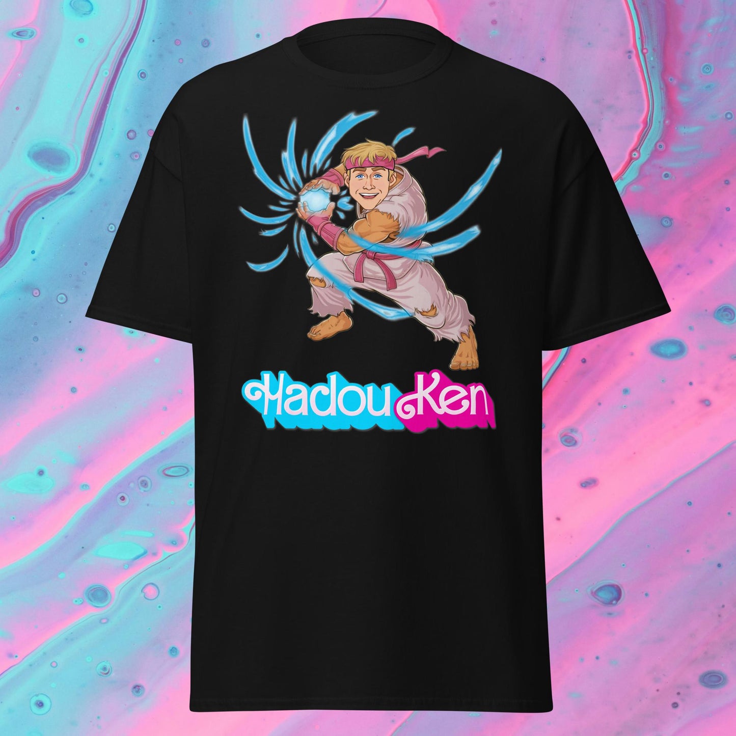 Hadouken Ken Barbie Ryan Gosling Street Fighter Funny Unisex tee Black T-shirts Barbie Ken Movies Ryan Gosling Street Fighter Video Games Next Cult Brand