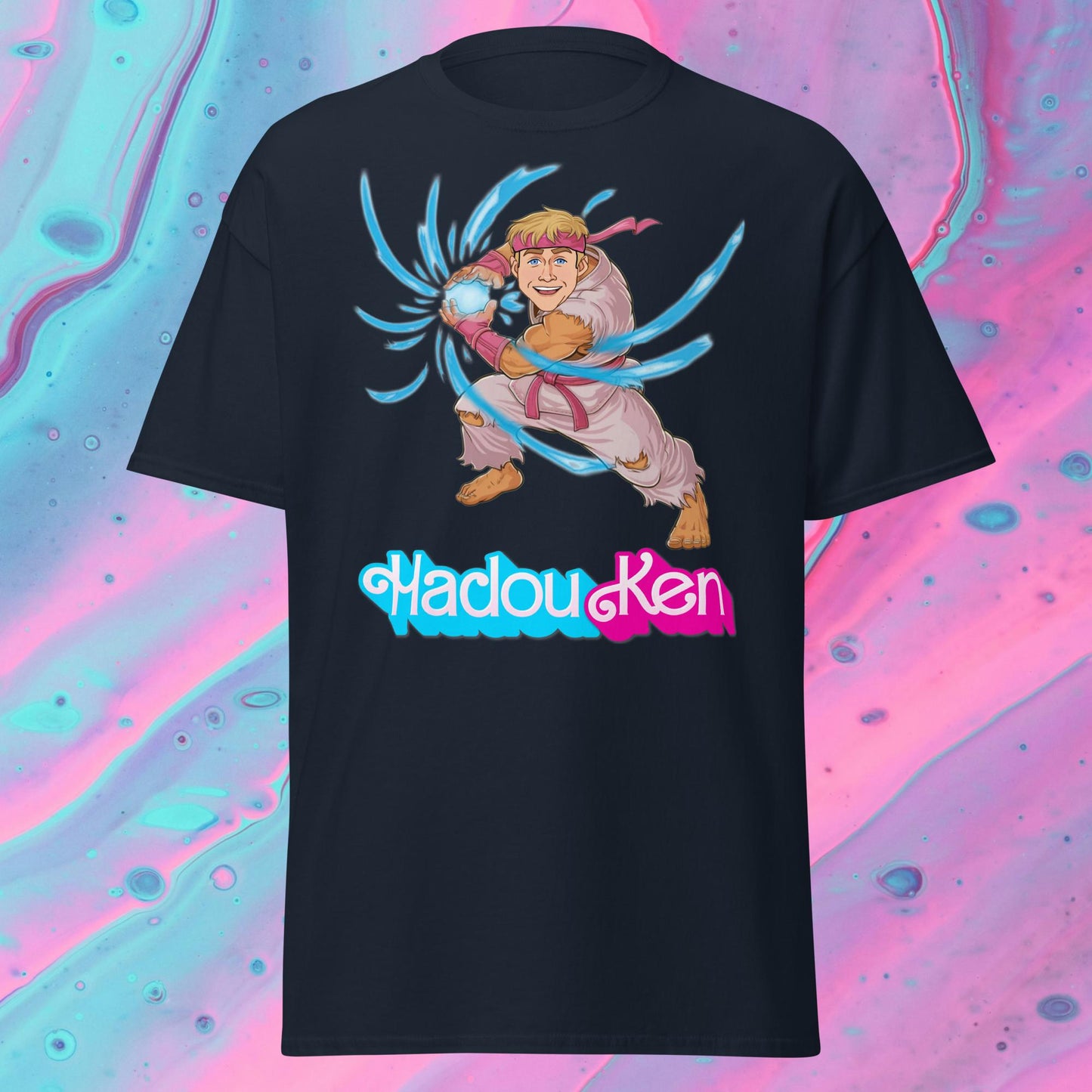 Hadouken Ken Barbie Ryan Gosling Street Fighter Funny Unisex tee Navy T-shirts Barbie Ken Movies Ryan Gosling Street Fighter Video Games Next Cult Brand