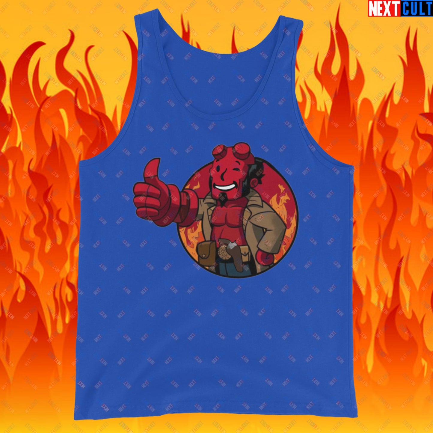 Hellboy Vault Boy Fallout Funny Cartoon Mashup Tank Top True Royal Tank Tops Fallout Hellboy Movies Vault Boy Next Cult Brand