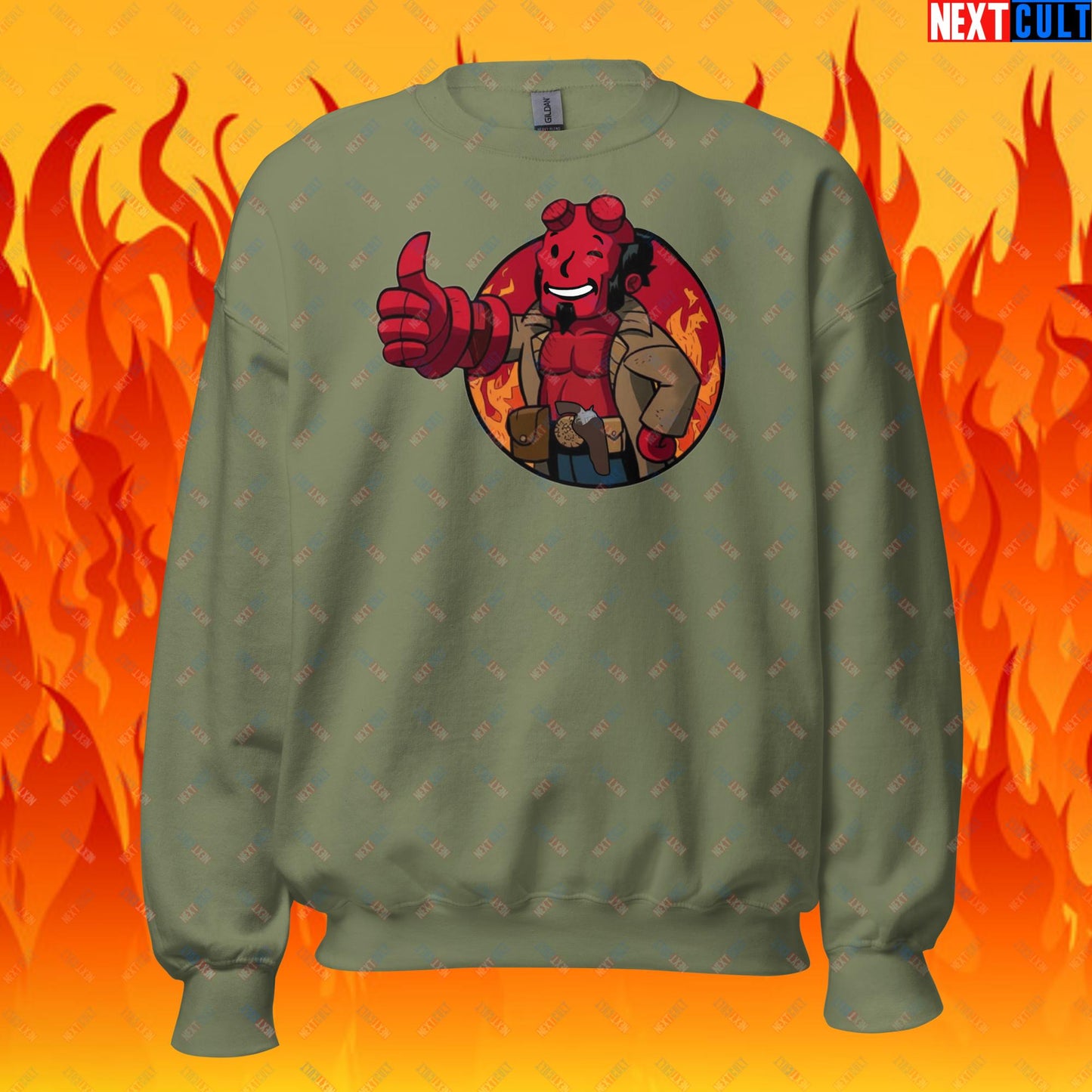 Hellboy Vault Boy Fallout Funny Cartoon Mashup Unisex Sweatshirt Next Cult Brand