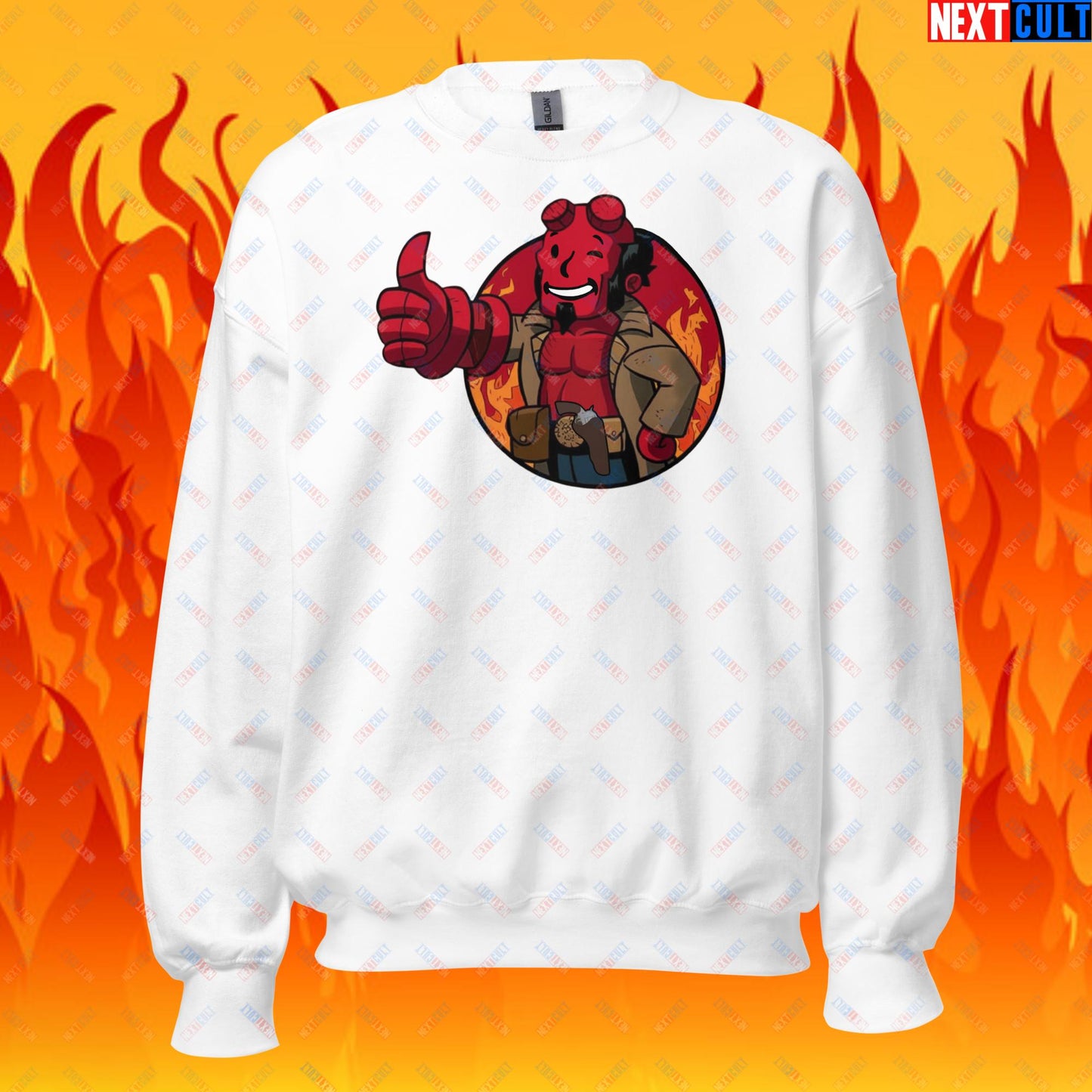 Hellboy Vault Boy Fallout Funny Cartoon Mashup Unisex Sweatshirt Next Cult Brand