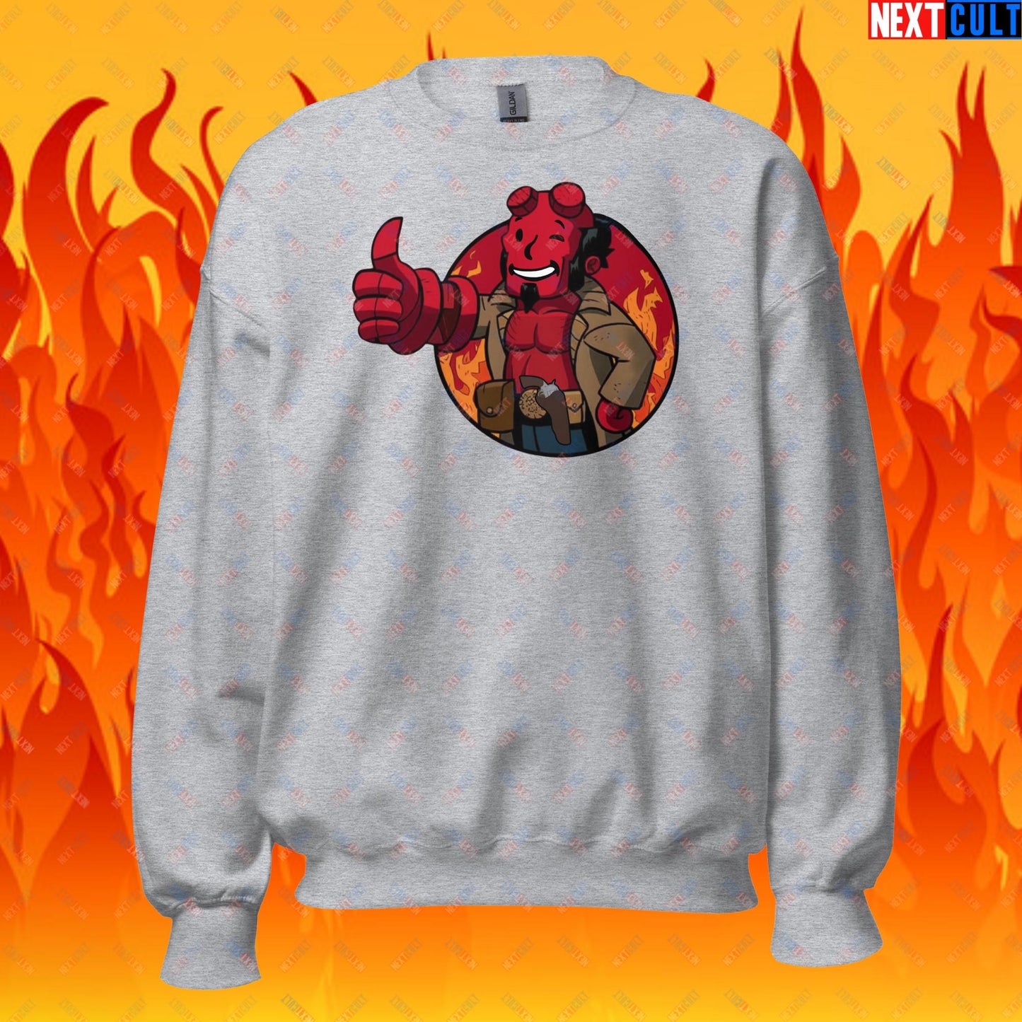 Hellboy Vault Boy Fallout Funny Cartoon Mashup Unisex Sweatshirt Next Cult Brand