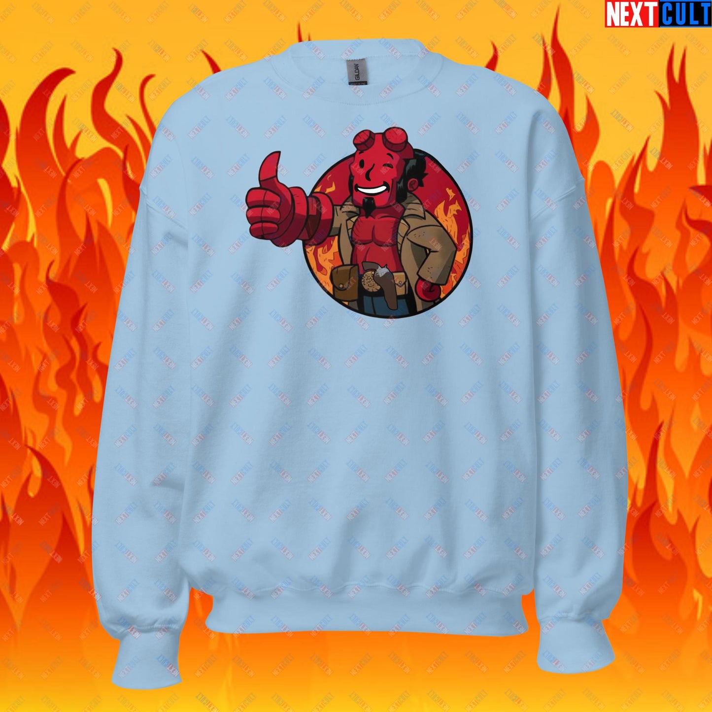 Hellboy Vault Boy Fallout Funny Cartoon Mashup Unisex Sweatshirt Next Cult Brand