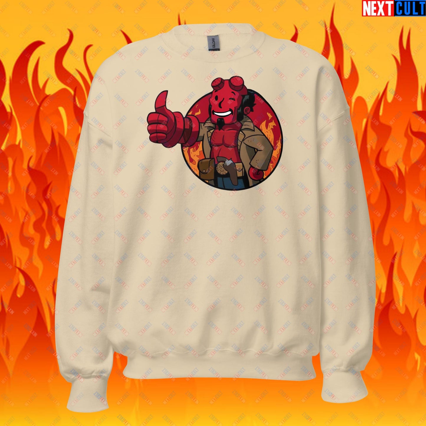 Hellboy Vault Boy Fallout Funny Cartoon Mashup Unisex Sweatshirt Next Cult Brand