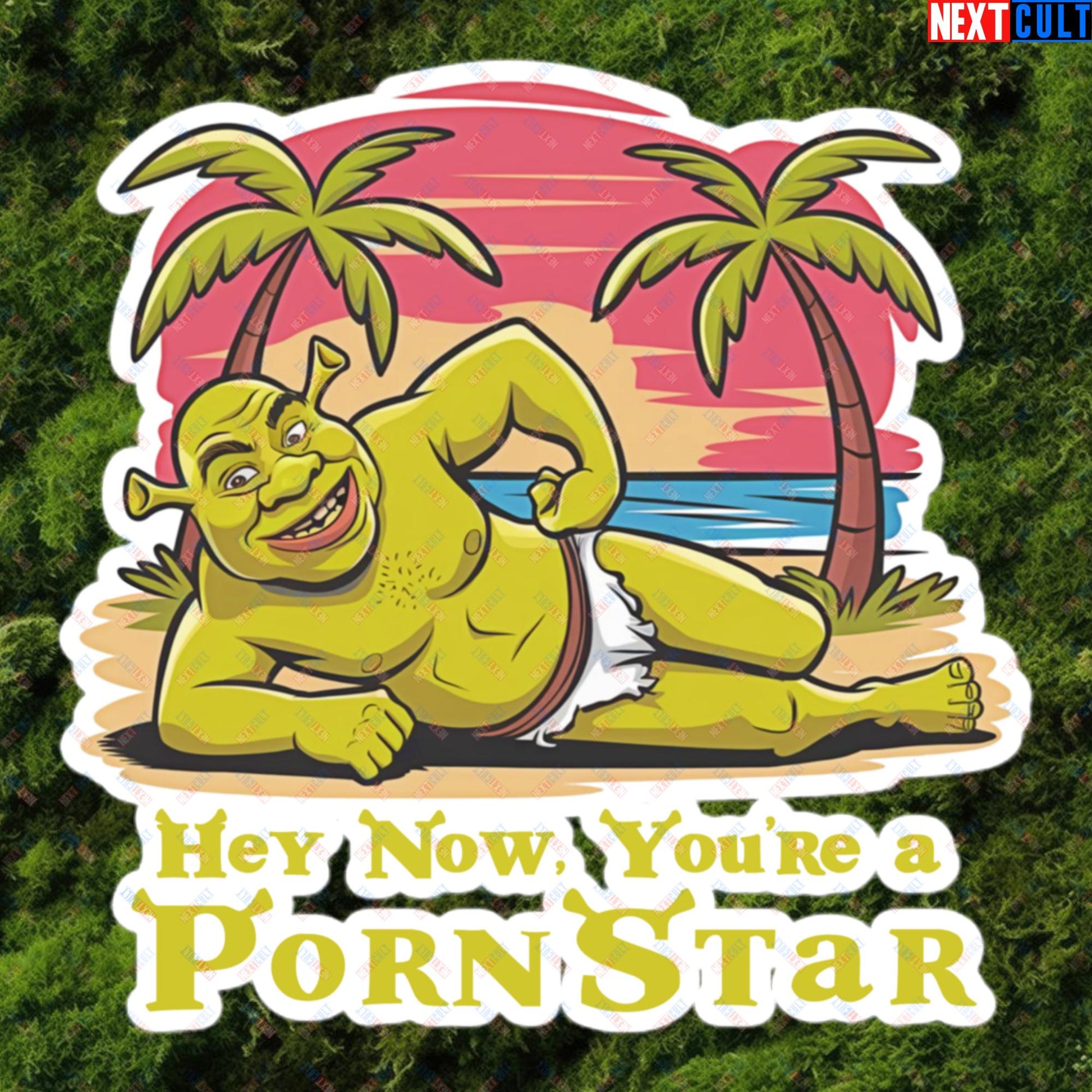 Hey Now, You're a Pornstar Shrek Smash Mouth Funny Meme Cartoon Bubble-free stickers Next Cult Brand