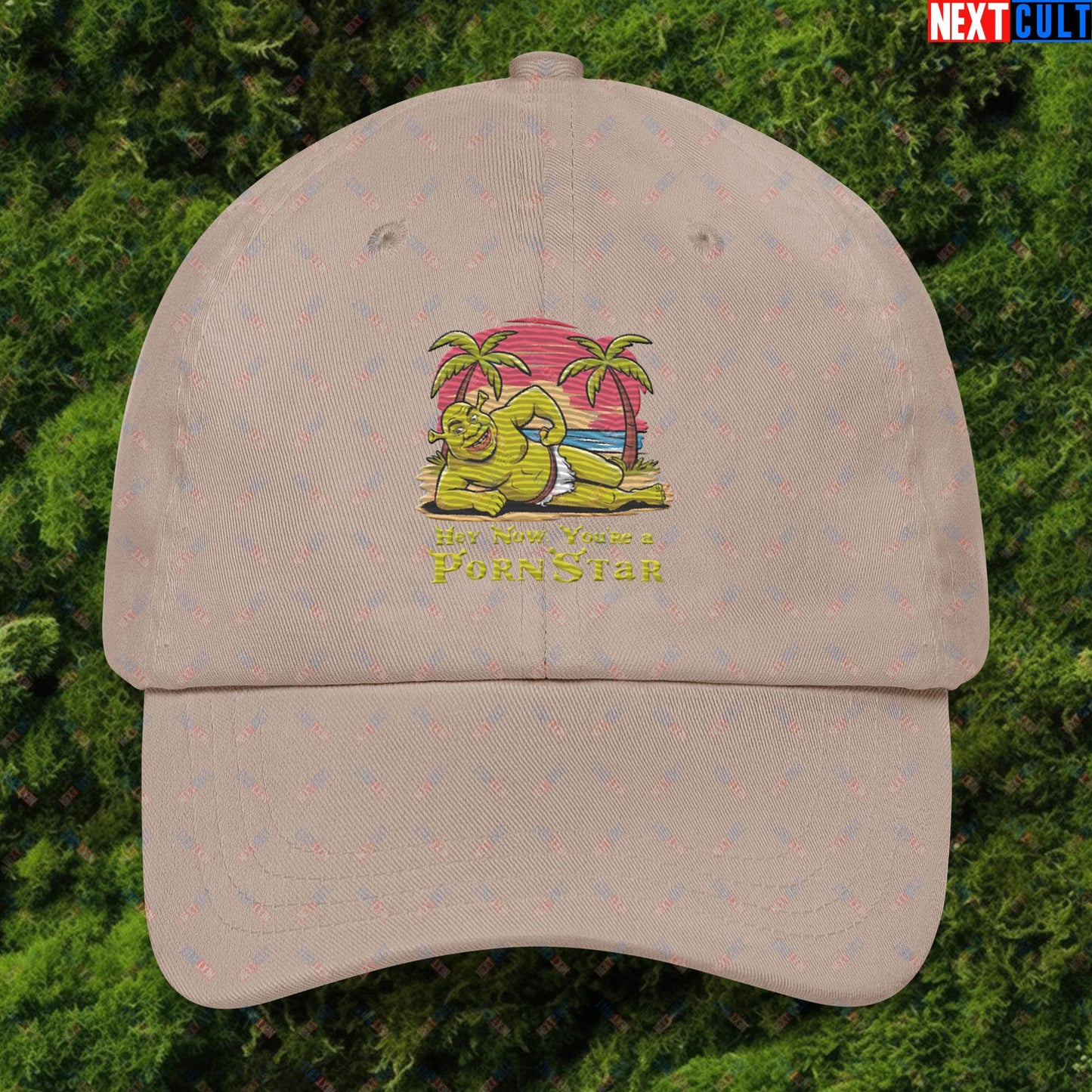 Hey Now, You're a Pornstar Shrek Smash Mouth Funny Meme Cartoon Dad hat Stone Hats Movies Shrek Next Cult Brand