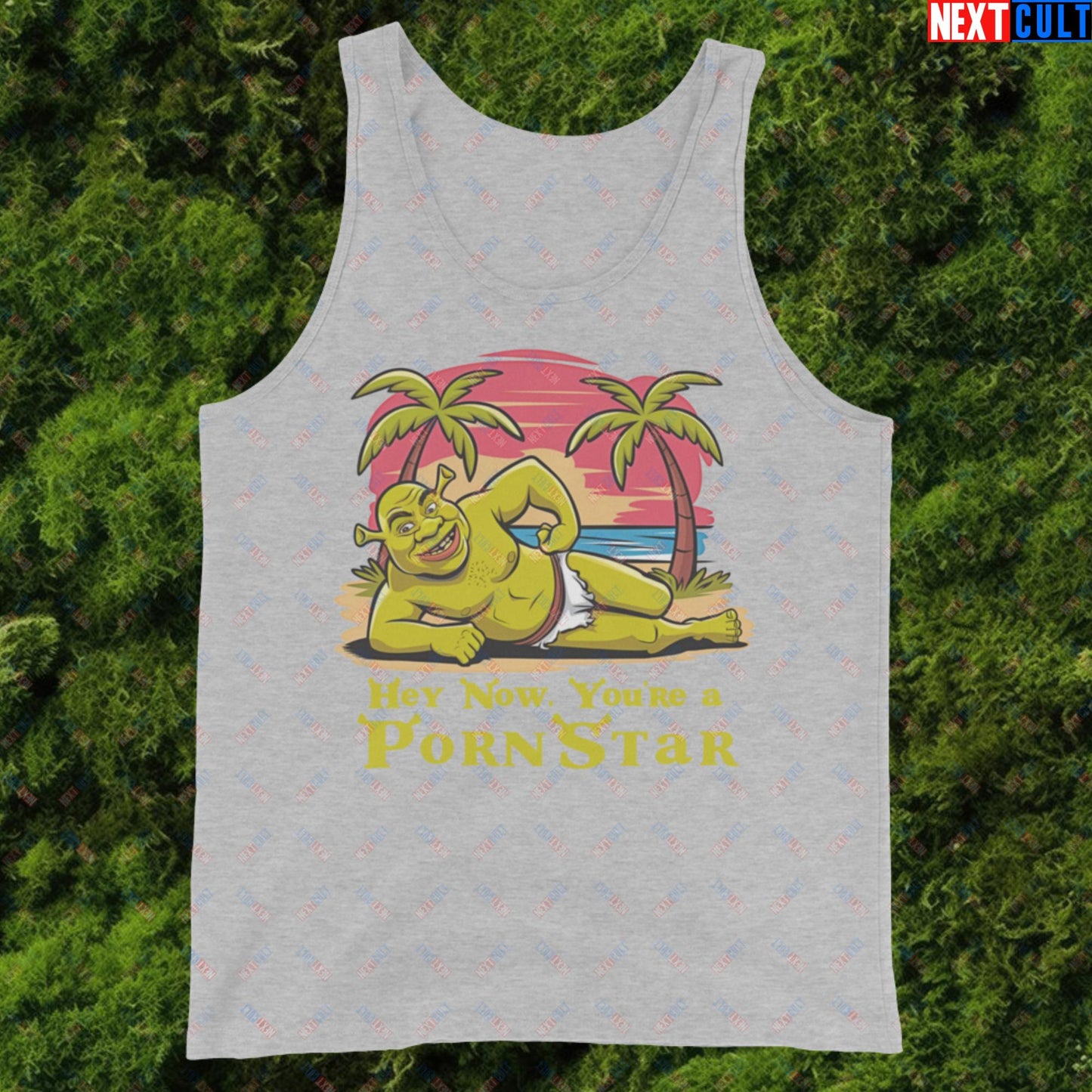 Hey Now, You're a Pornstar Shrek Smash Mouth Funny Meme Cartoon Tank Top Athletic Heather Tank Tops Movies Shrek Next Cult Brand