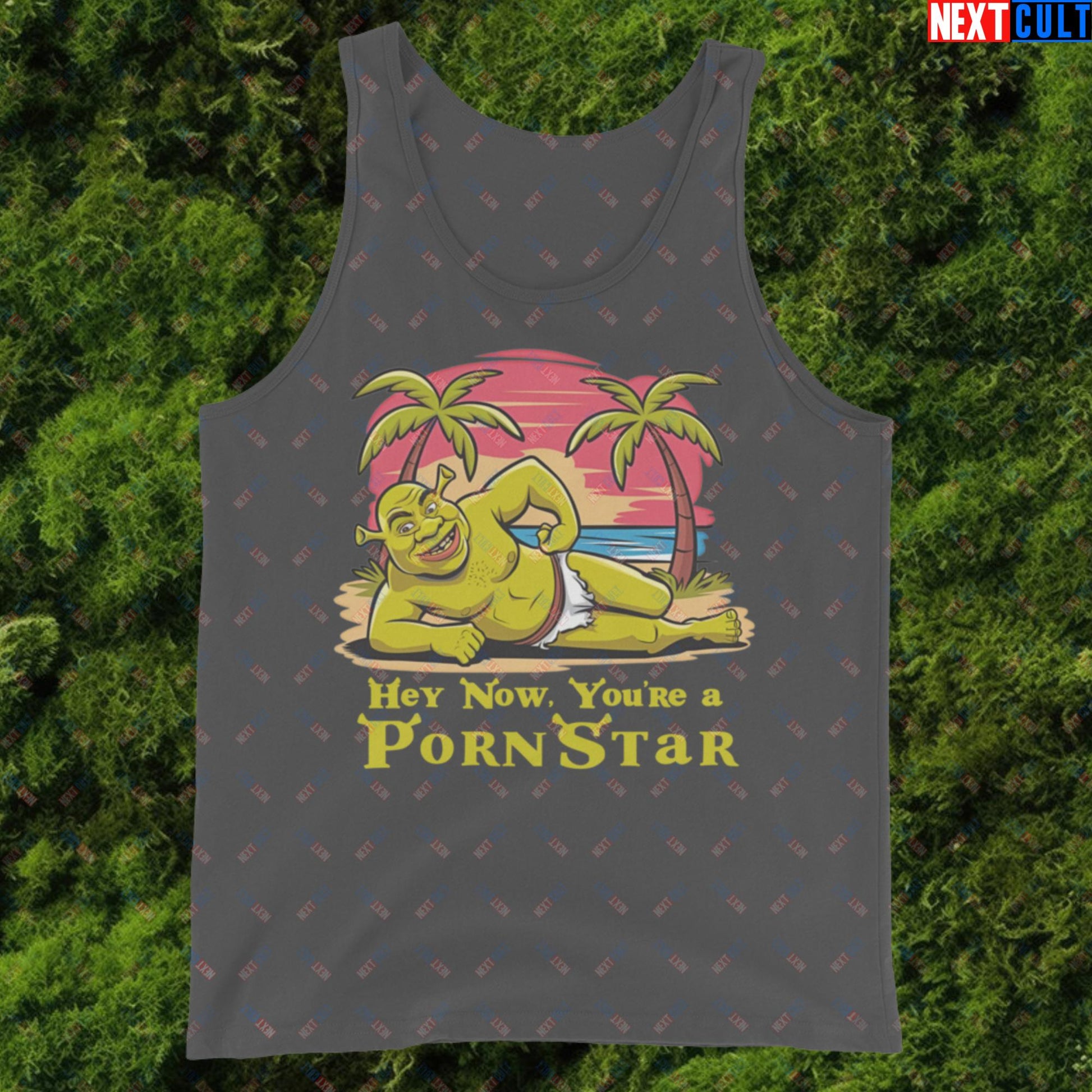 Hey Now, You're a Pornstar Shrek Smash Mouth Funny Meme Cartoon Tank Top Asphalt Tank Tops Movies Shrek Next Cult Brand