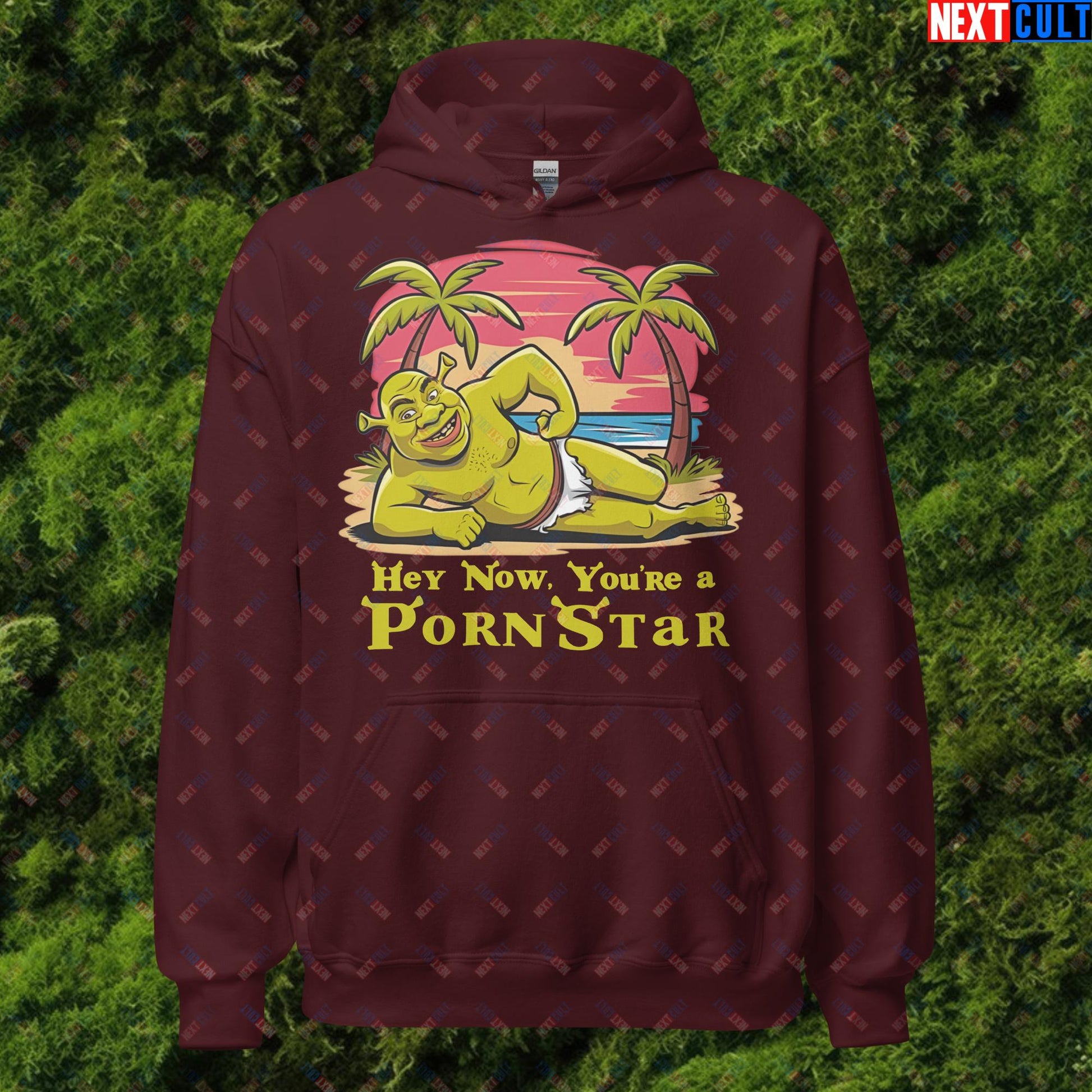 Hey Now, You're a Pornstar Shrek Smash Mouth Funny Meme Cartoon Unisex Hoodie Maroon Hoodies Movies Shrek Next Cult Brand