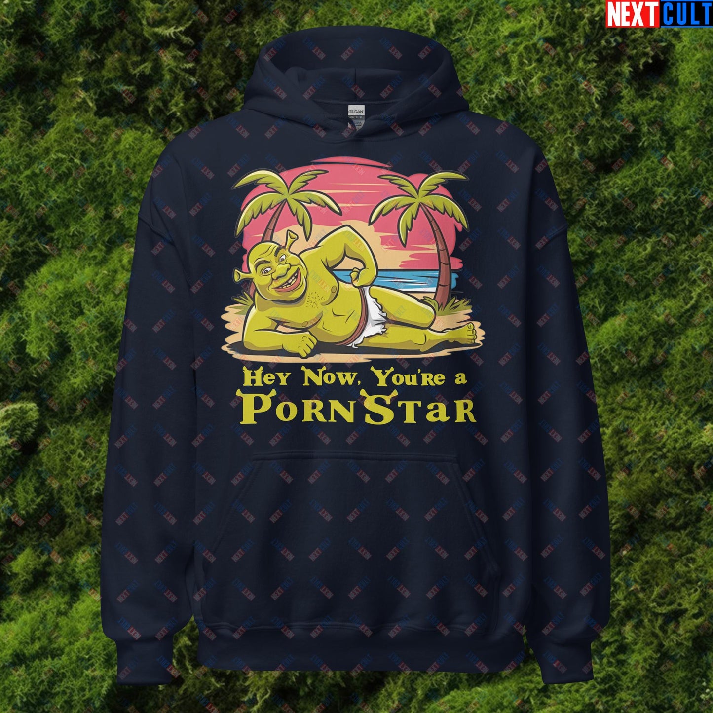 Hey Now, You're a Pornstar Shrek Smash Mouth Funny Meme Cartoon Unisex Hoodie Navy Hoodies Movies Shrek Next Cult Brand