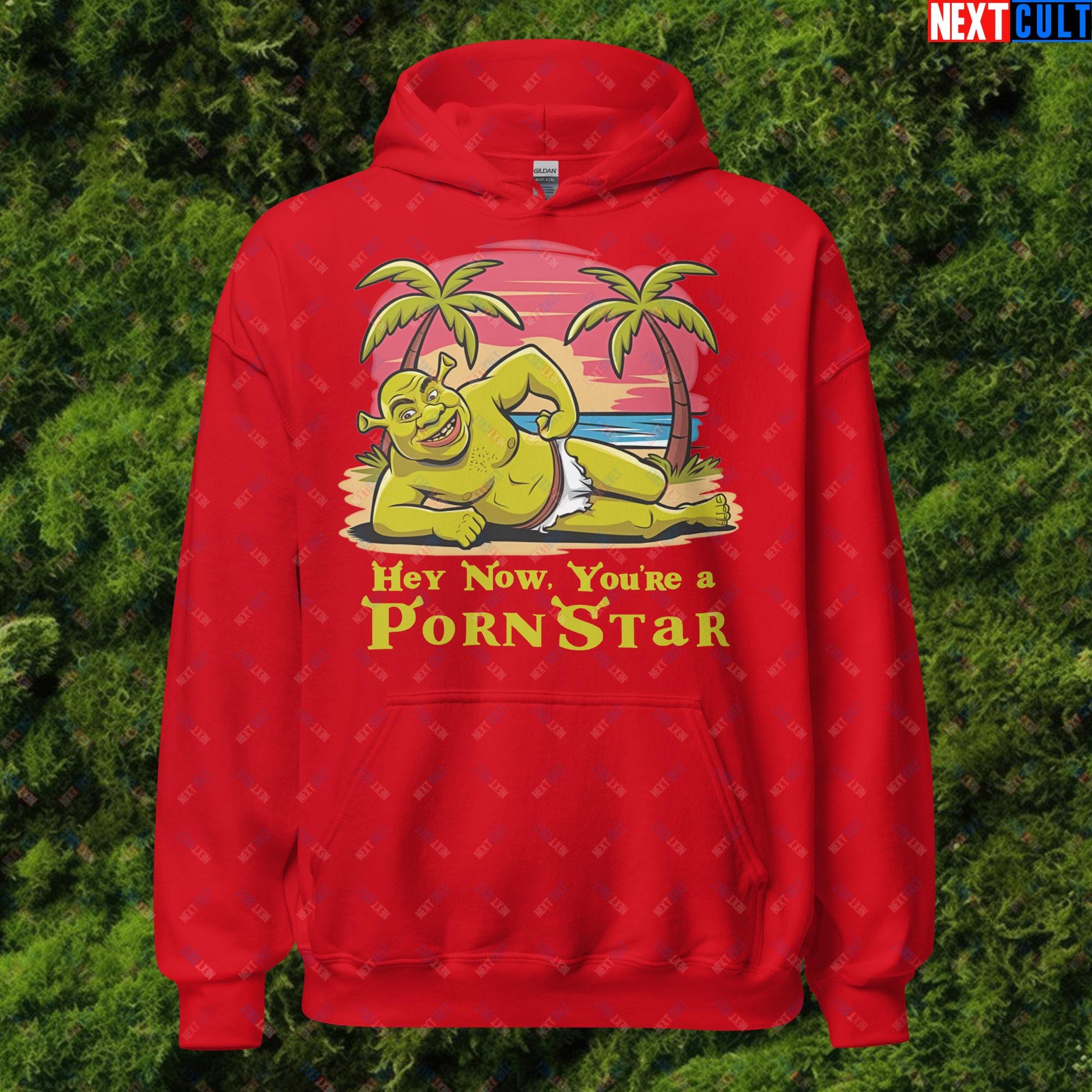 Hey Now, You're a Pornstar Shrek Smash Mouth Funny Meme Cartoon Unisex Hoodie Red Hoodies Movies Shrek Next Cult Brand