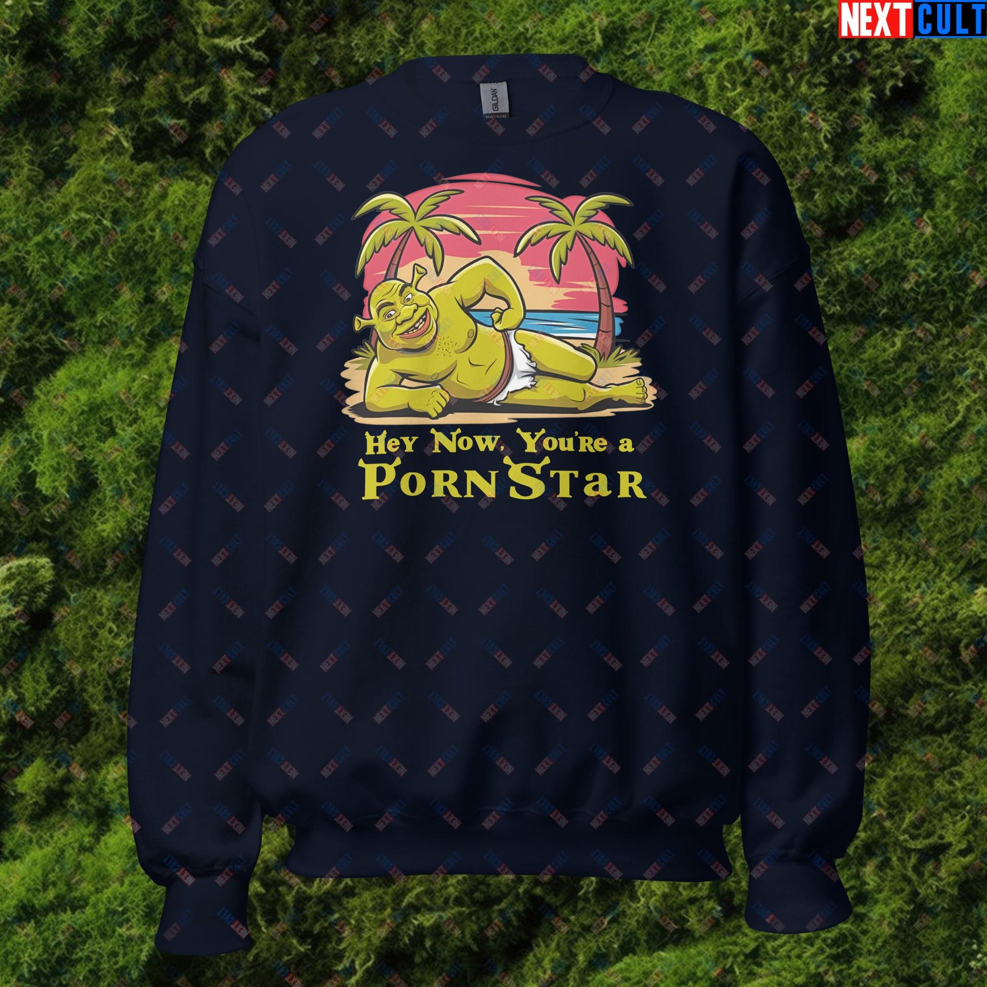 Hey Now, You're a Pornstar Shrek Smash Mouth Funny Meme Cartoon Unisex Sweatshirt Navy Sweatshirts Movies Shrek Next Cult Brand