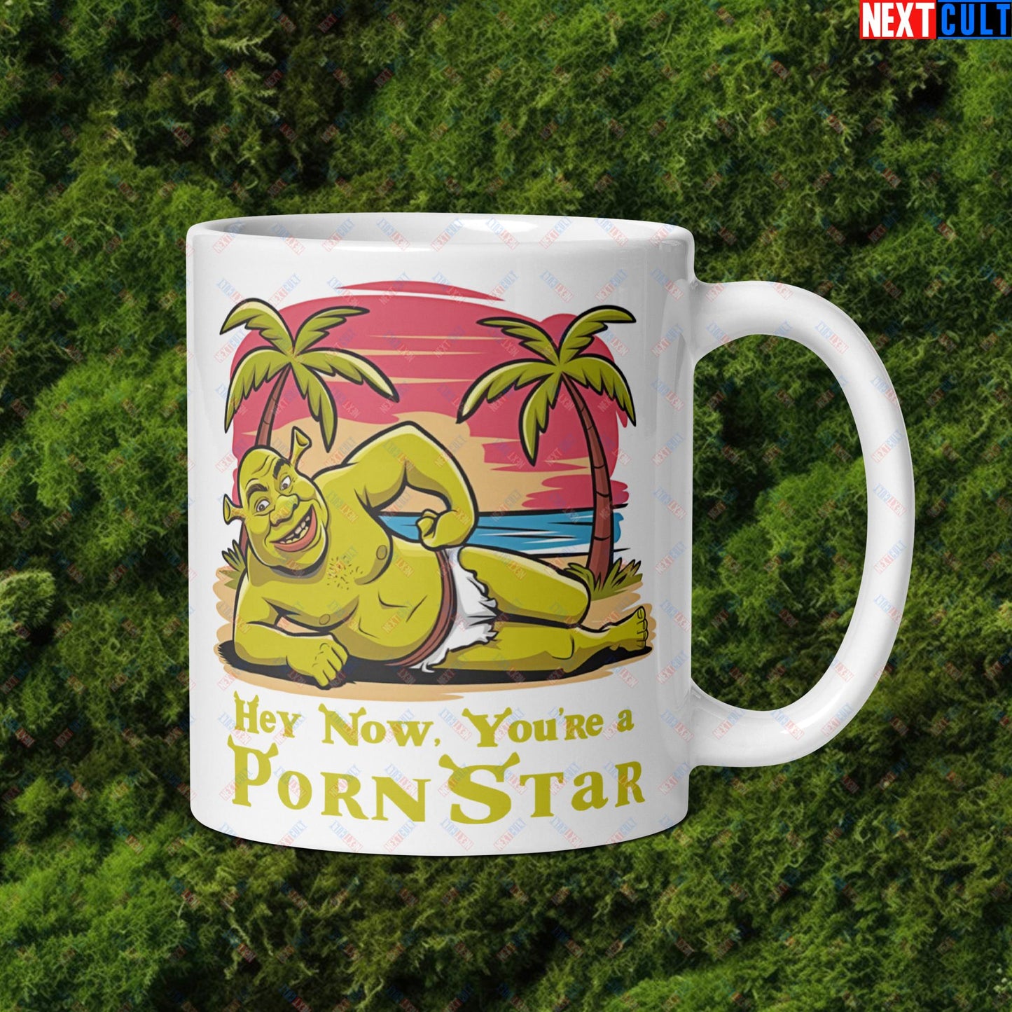 Hey Now, You're a Pornstar Shrek Smash Mouth Funny Meme Cartoon White glossy mug Next Cult Brand