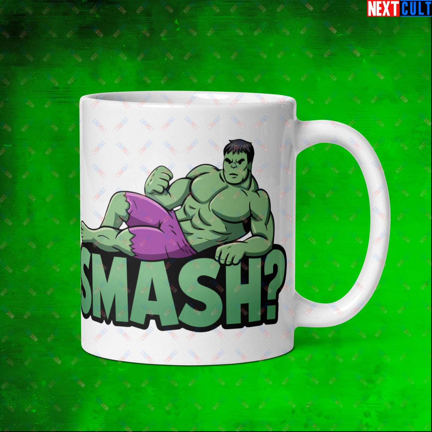 Hulk Smash? Funny Sexy Hulk Meme Cartoon White glossy mug Next Cult Brand