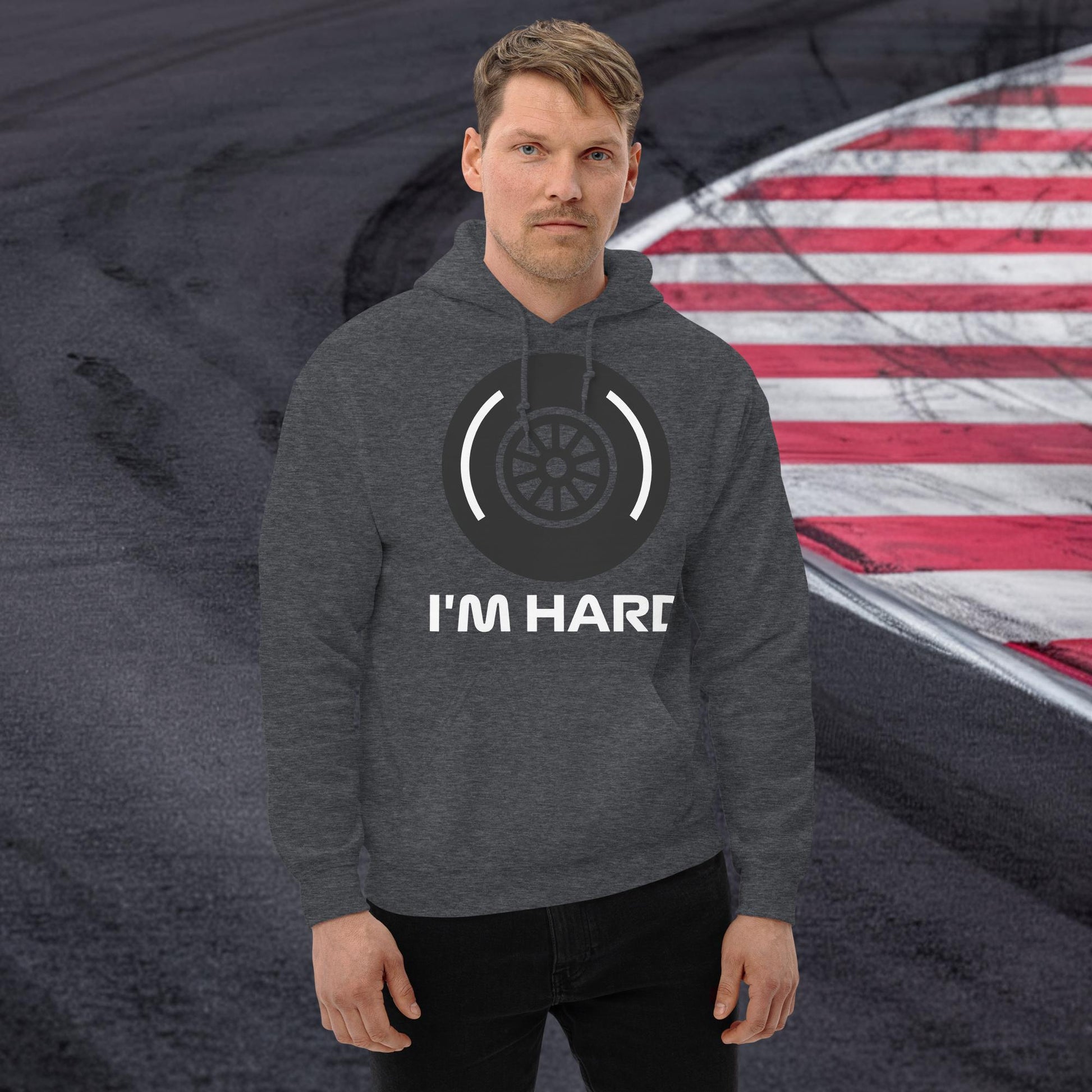 I'm Hard Tyres Funny F1 Unisex Hoodie Dark Heather Hoodies F1 Next Cult Brand