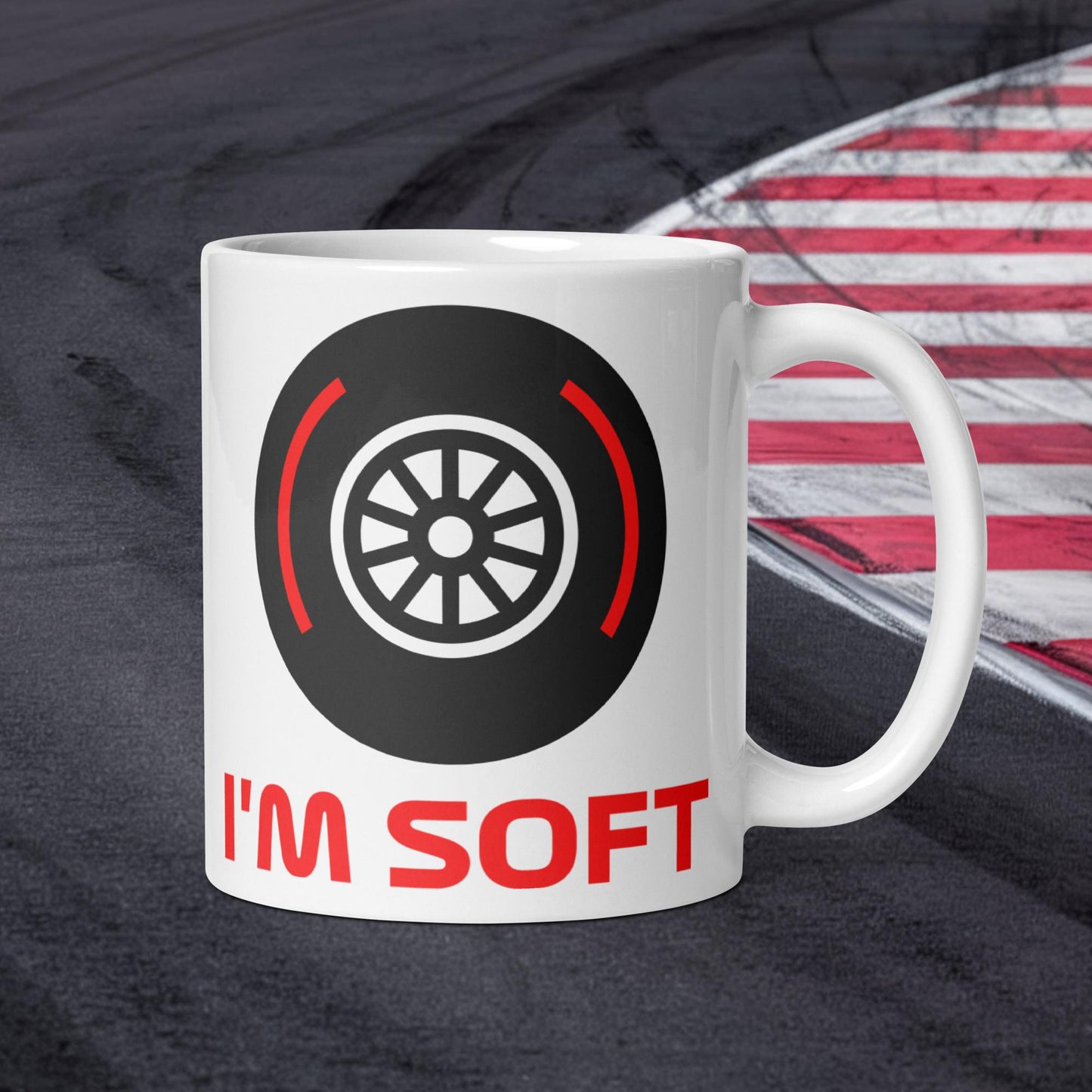 I'm Soft Tyres Funny F1 White glossy mug Next Cult Brand