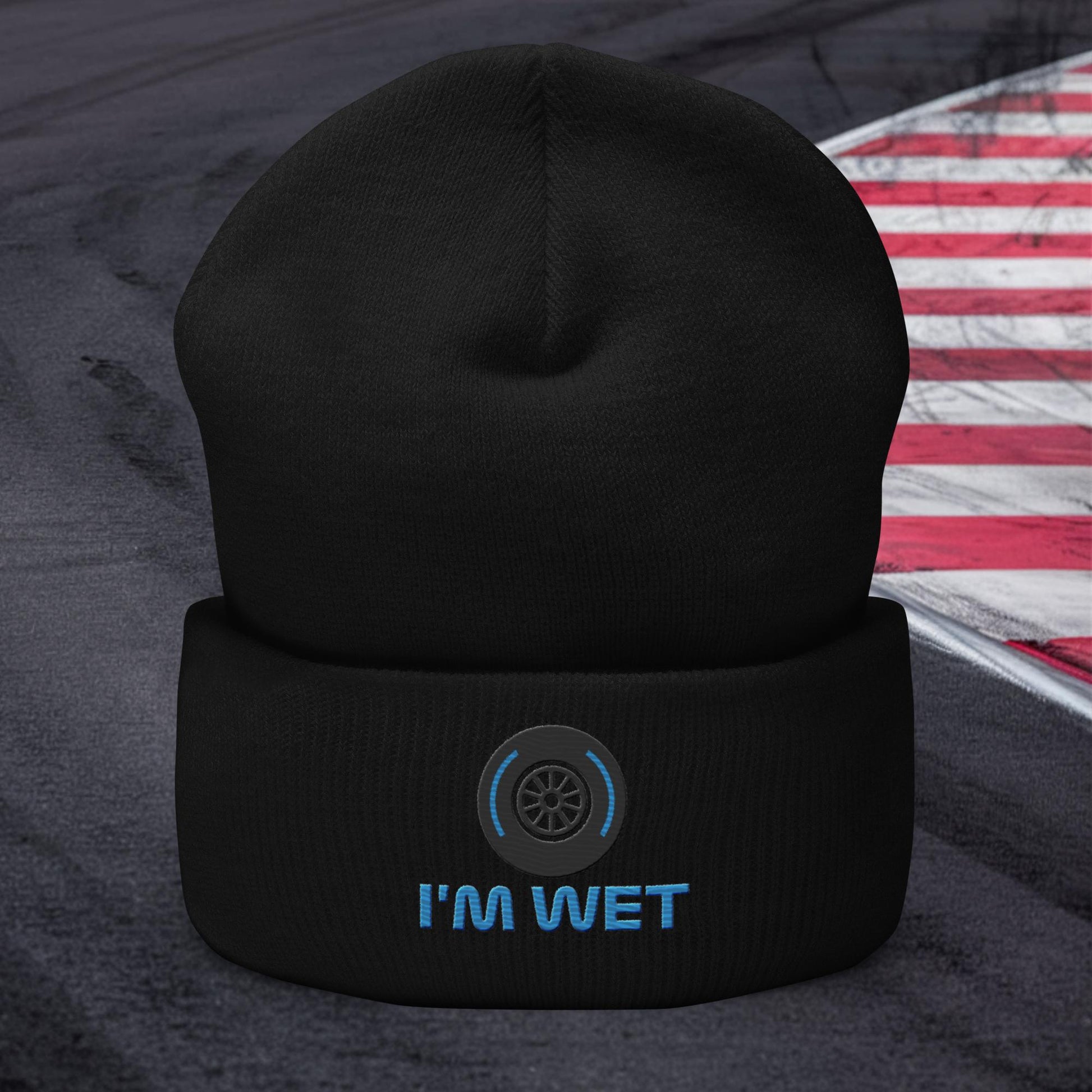 I'm Wet Tyres Funny F1 Cuffed Beanie Next Cult Brand