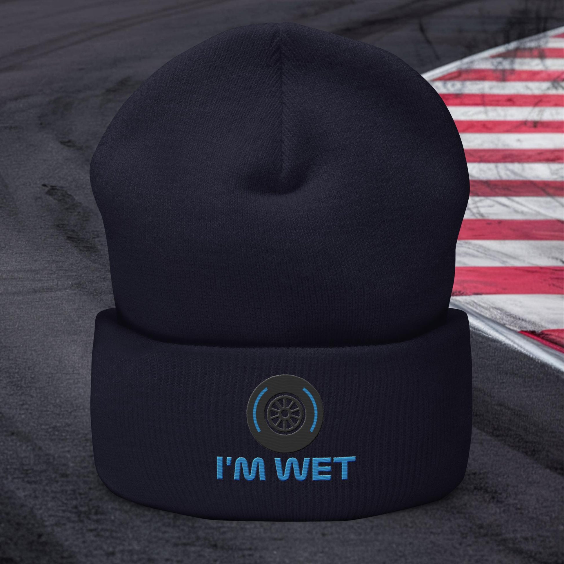 I'm Wet Tyres Funny F1 Cuffed Beanie Next Cult Brand