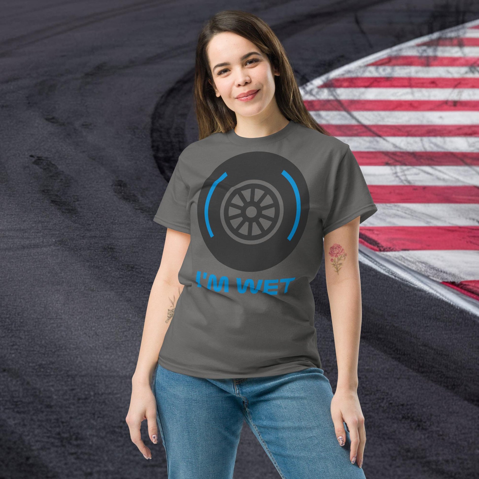 I'm Wet Tyres Funny F1 Unisex tee Next Cult Brand