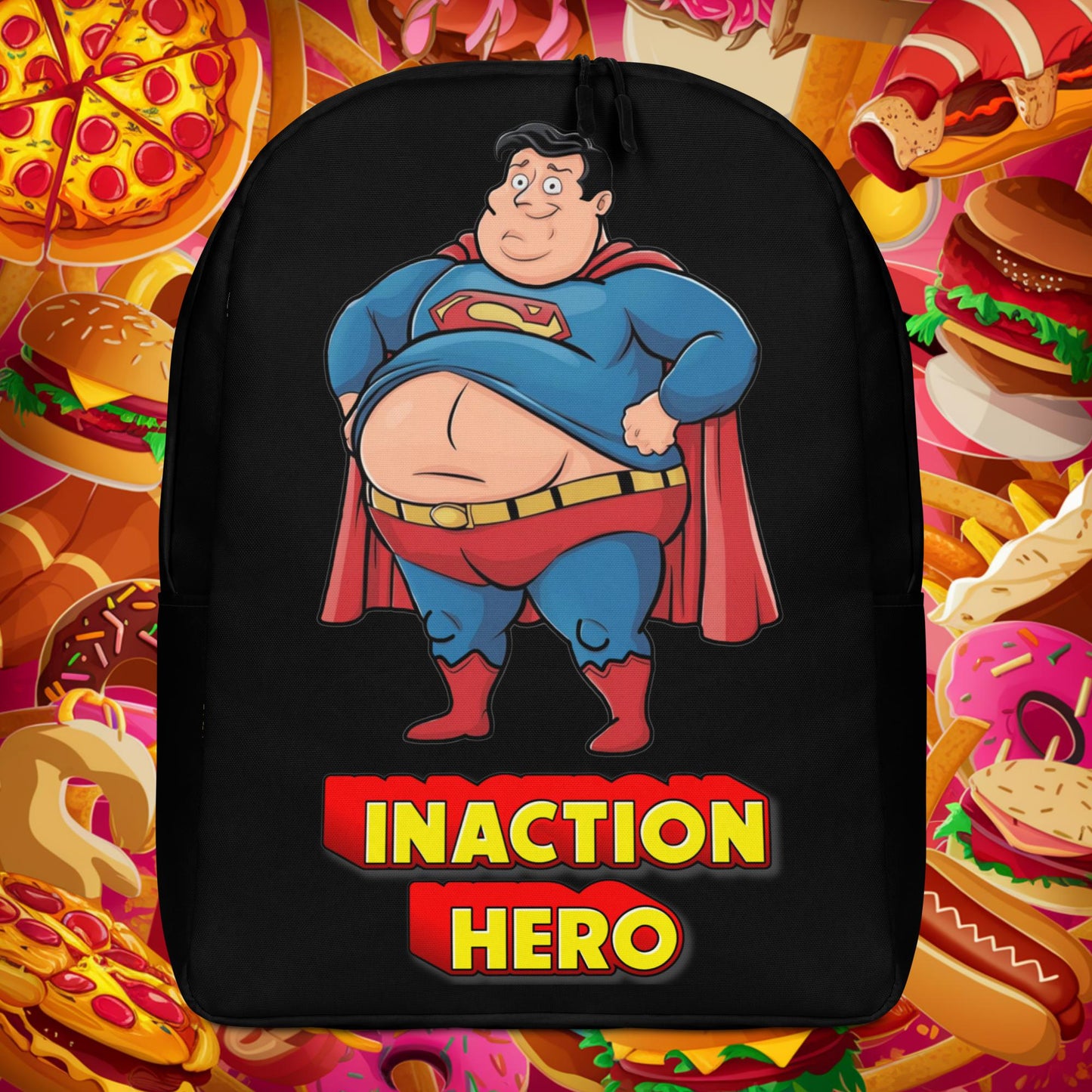 Inaction Hero Funny Fat Superhero Backpack Next Cult Brand