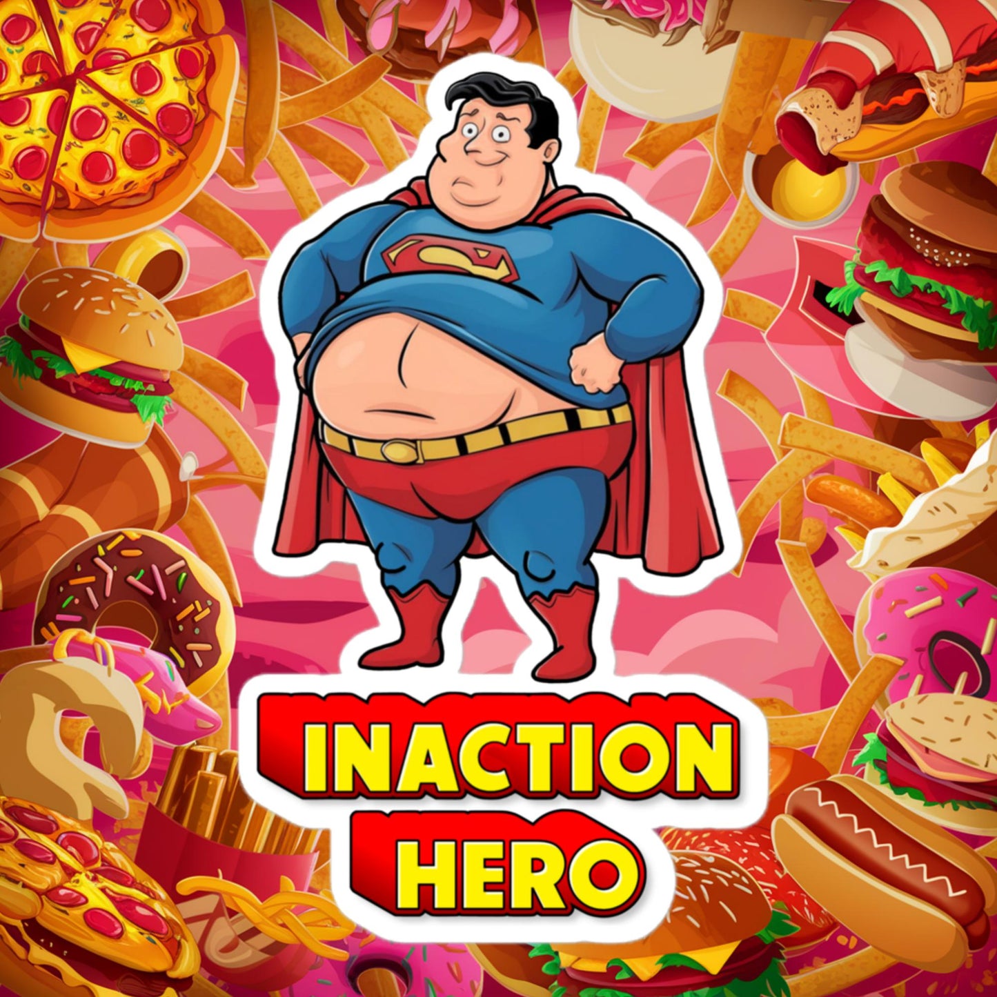Inaction Hero Funny Fat Superhero Bubble-free stickers Next Cult Brand