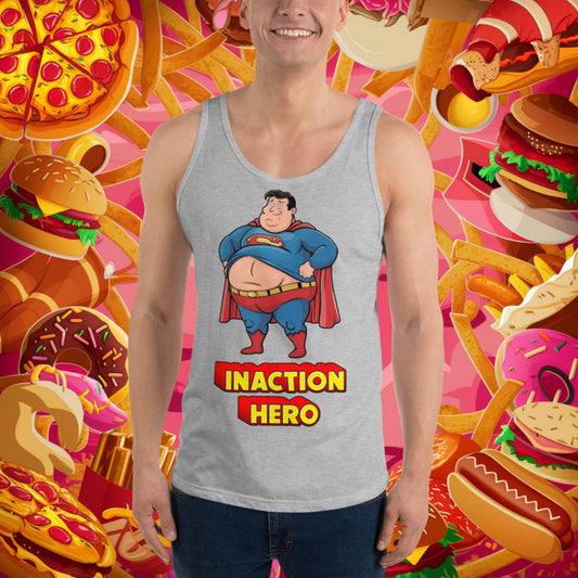 Inaction Hero Funny Fat Superhero Tank Top Next Cult Brand