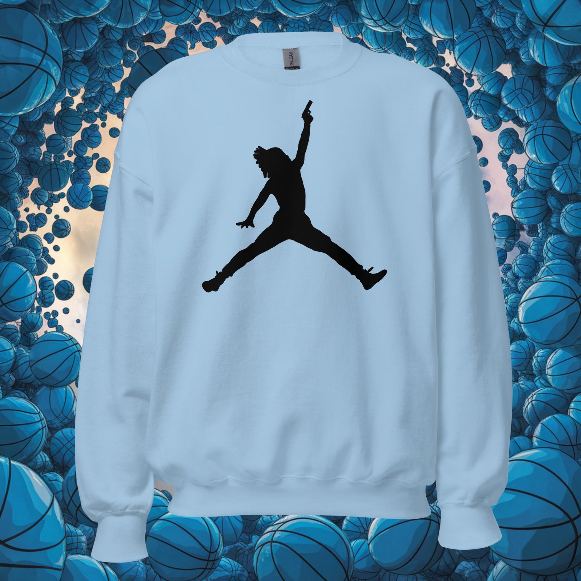 Ja Morant Funny Gun Meme Basketball NBA Memphis Grizzlies Unisex Sweatshirt Light Blue Sweatshirts Basketball Ja Morant Memphis Grizzlies NBA Next Cult Brand