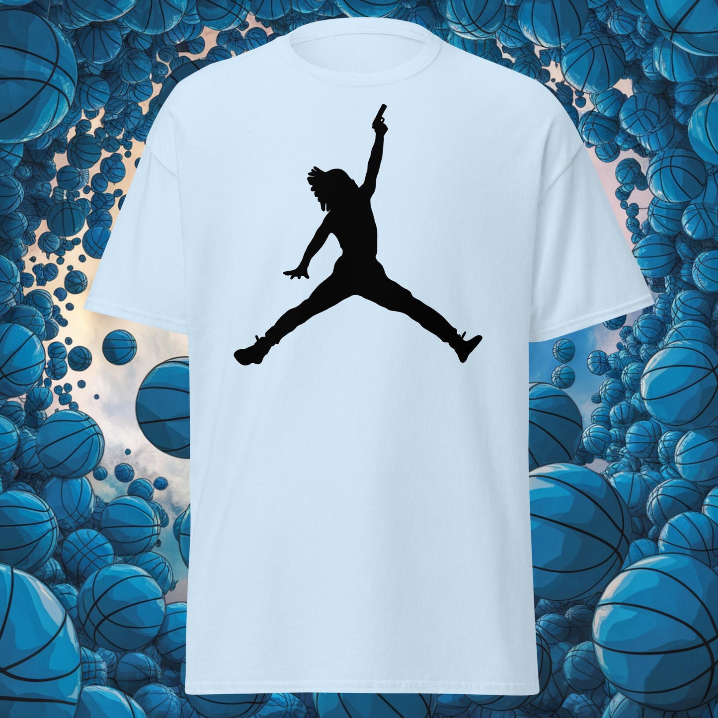 Ja Morant Funny Gun Meme Basketball NBA Memphis Grizzlies Unisex tee Light Blue T-shirts Basketball Ja Morant Memphis Grizzlies NBA Next Cult Brand