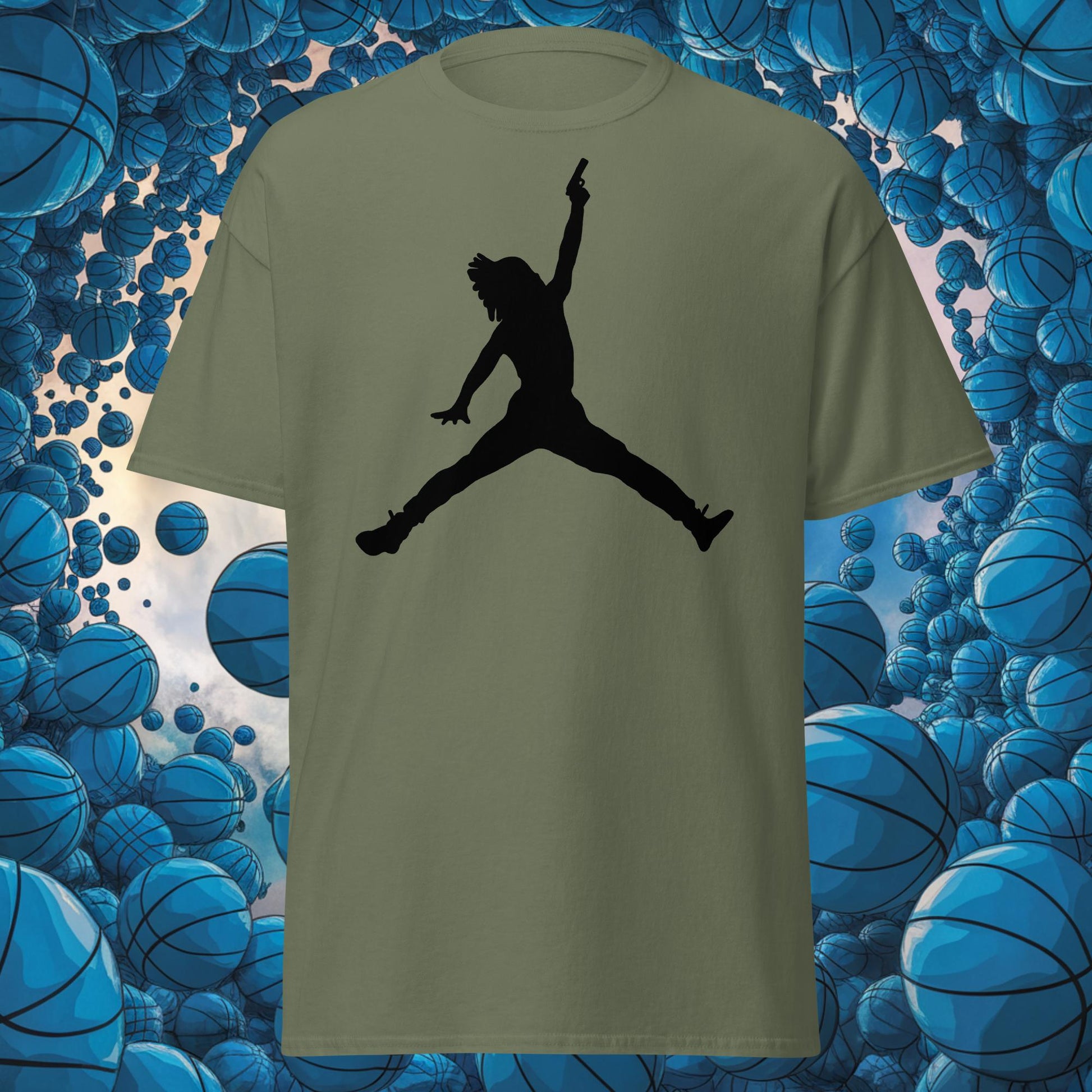 Ja Morant Funny Gun Meme Basketball NBA Memphis Grizzlies Unisex tee Military Green T-shirts Basketball Ja Morant Memphis Grizzlies NBA Next Cult Brand