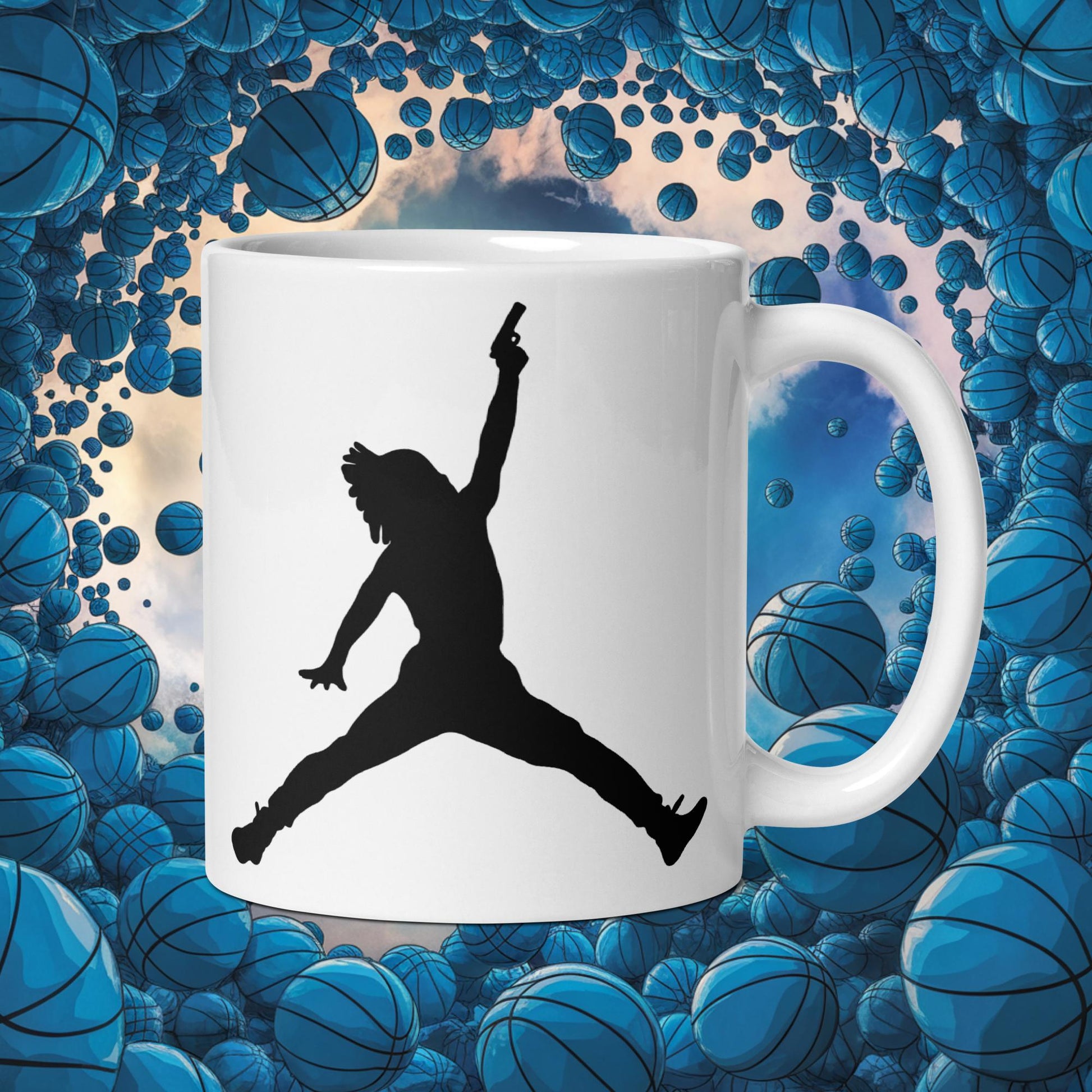 Ja Morant Funny Gun Meme Basketball NBA Memphis Grizzlies White glossy mug Default Title Mugs Basketball Ja Morant Memphis Grizzlies NBA Next Cult Brand