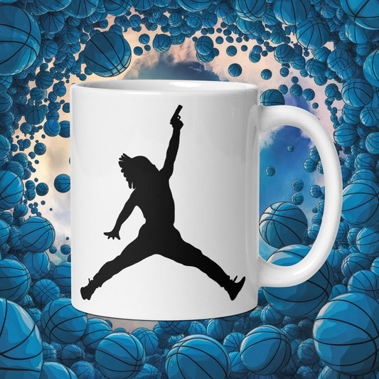 Ja Morant Funny Gun Meme Basketball NBA Memphis Grizzlies White glossy mug Next Cult Brand