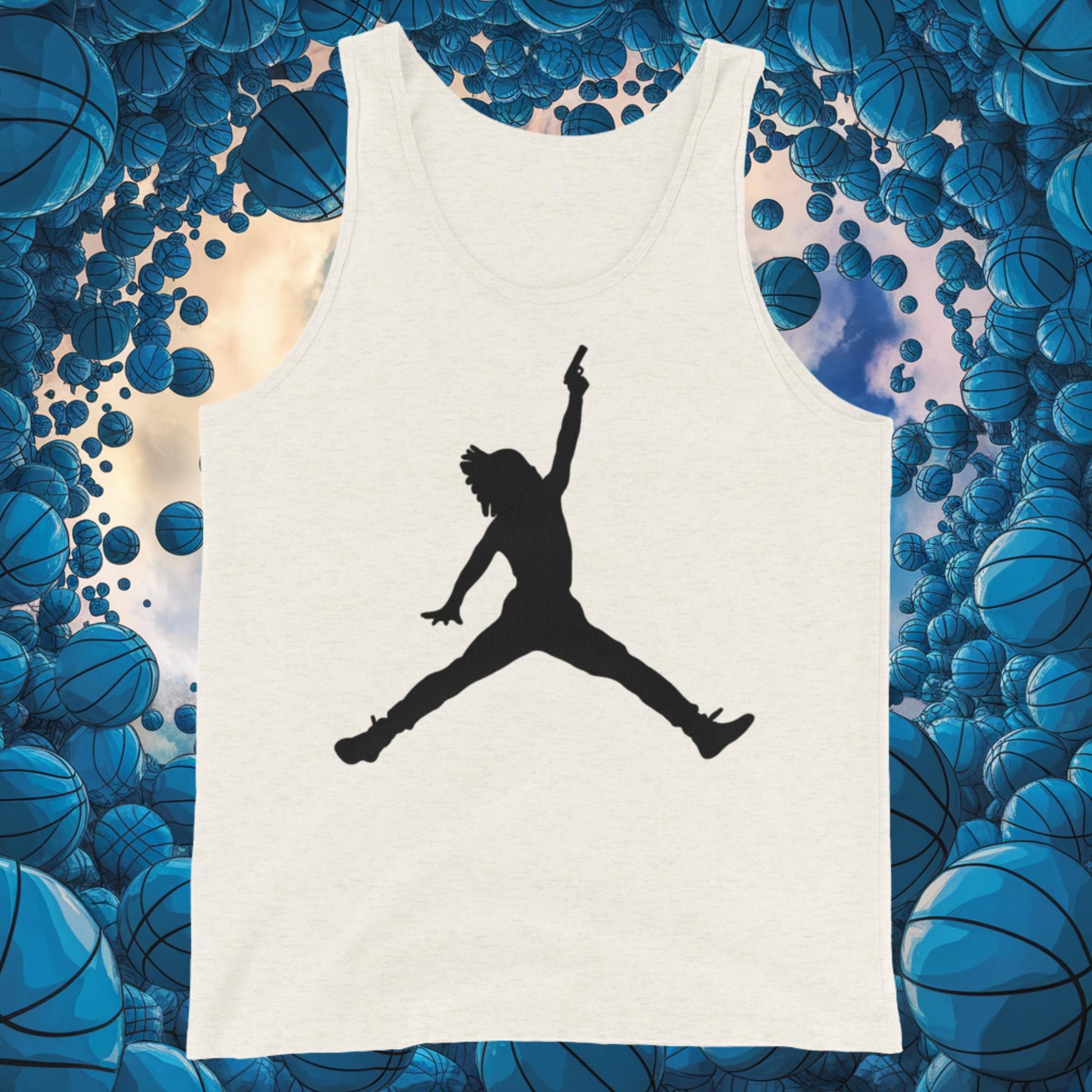 Ja Morant Funny Gun Meme Memphis Grizzlies NBA Tank Top Oatmeal Triblend Tank Tops Basketball Ja Morant Memphis Grizzlies NBA Next Cult Brand