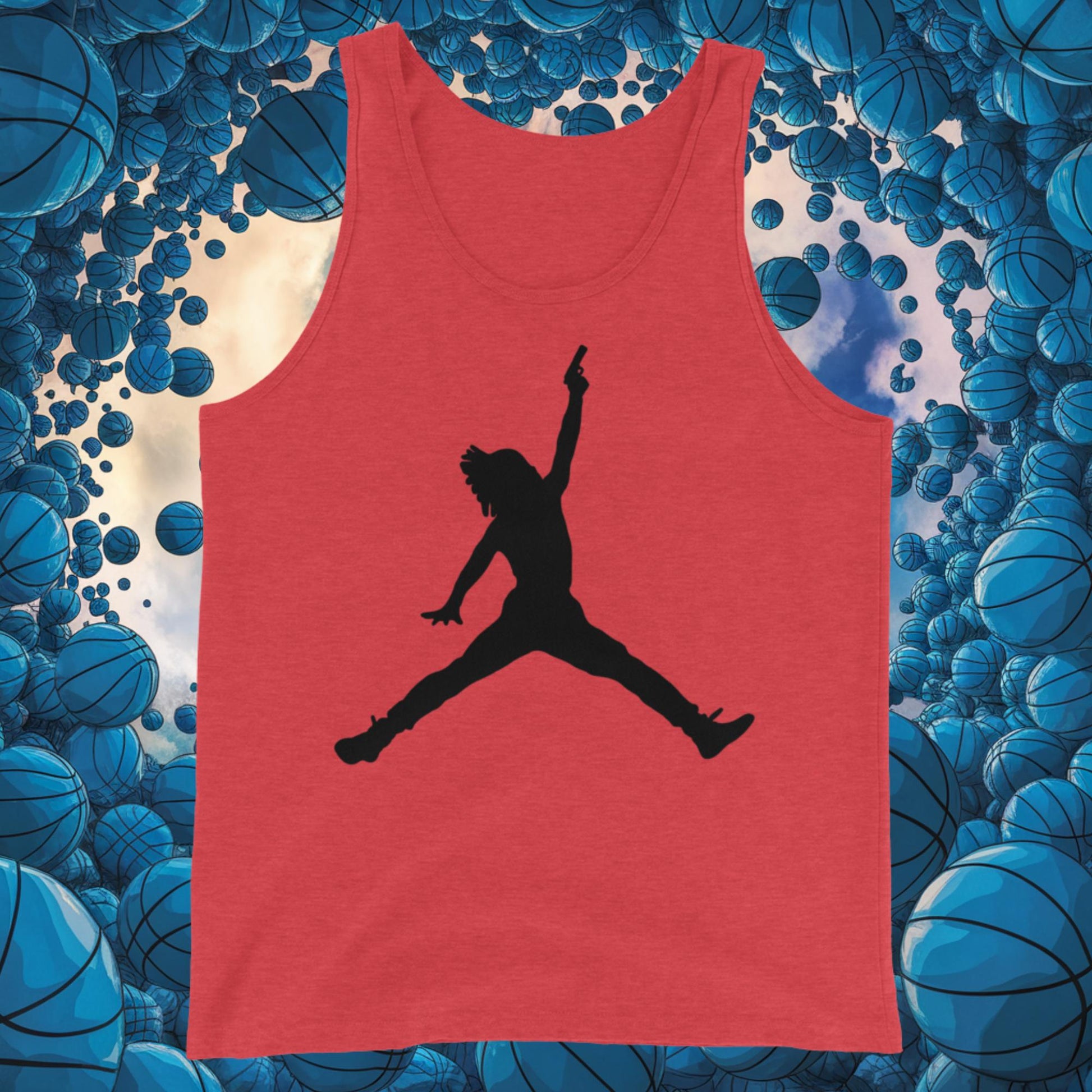 Ja Morant Funny Gun Meme Memphis Grizzlies NBA Tank Top Red Triblend Tank Tops Basketball Ja Morant Memphis Grizzlies NBA Next Cult Brand