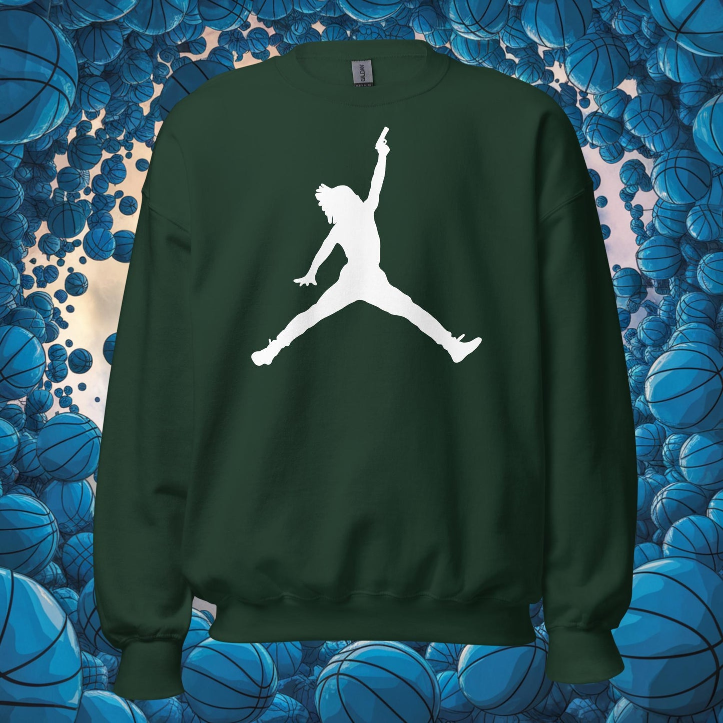 Ja Morant Funny Gun Meme Memphis Grizzlies NBA Unisex Sweatshirt Forest Green Sweatshirts Basketball Ja Morant Memphis Grizzlies NBA Next Cult Brand