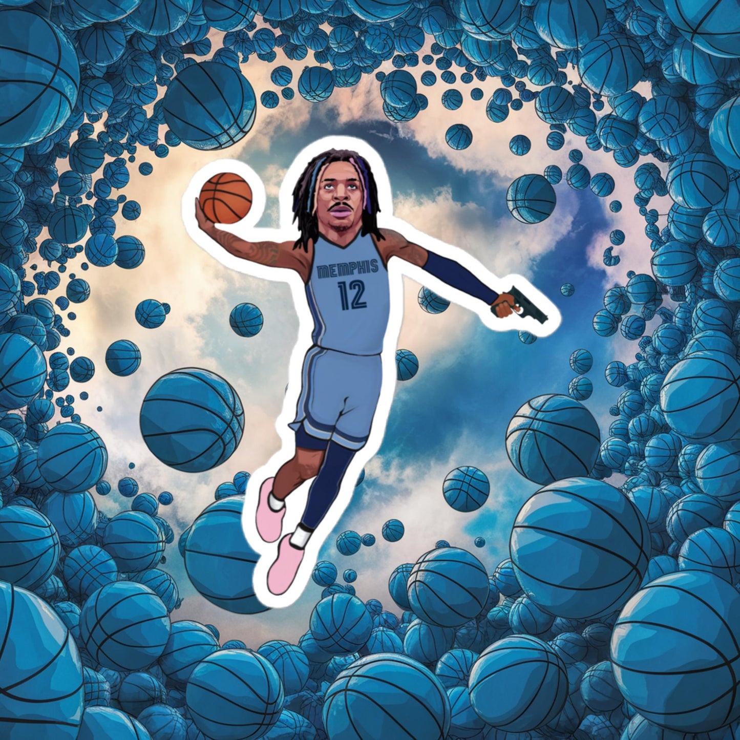 Ja Morant Gun Suspension Memphis Grizzlies NBA Bubble-free stickers Next Cult Brand