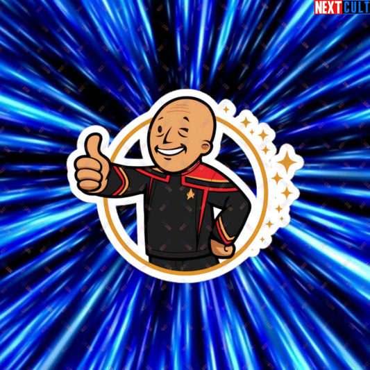 Jean-Luc Picard Star Trek Vault Boy Fallout Funny Cartoon Mashup Bubble-free stickers 4″×4″ Stickers Star Trek TV Shows Next Cult Brand